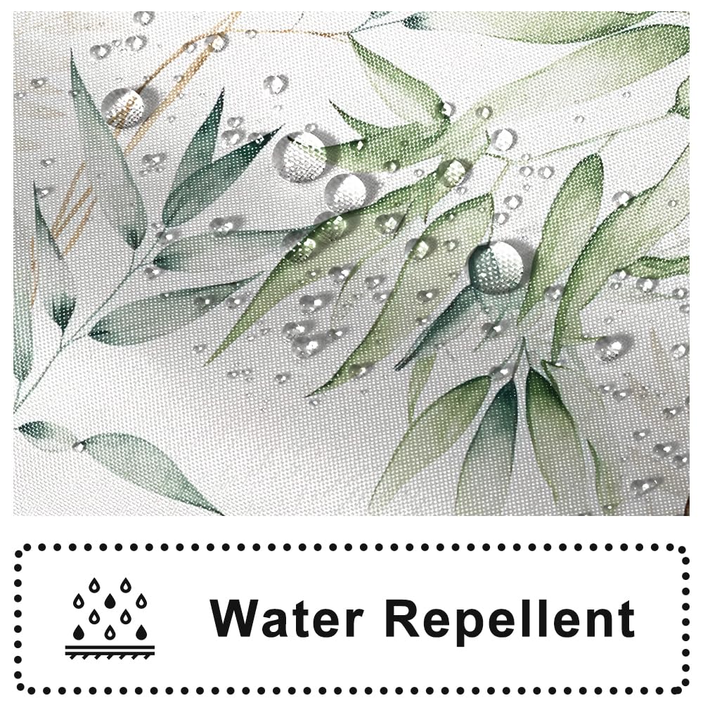 Ruelvth Green Bamboo Shower Curtain, Watercolor Green Leaves Shower Curtain For Bathroom Waterproof Fabric Spring Botanical Show