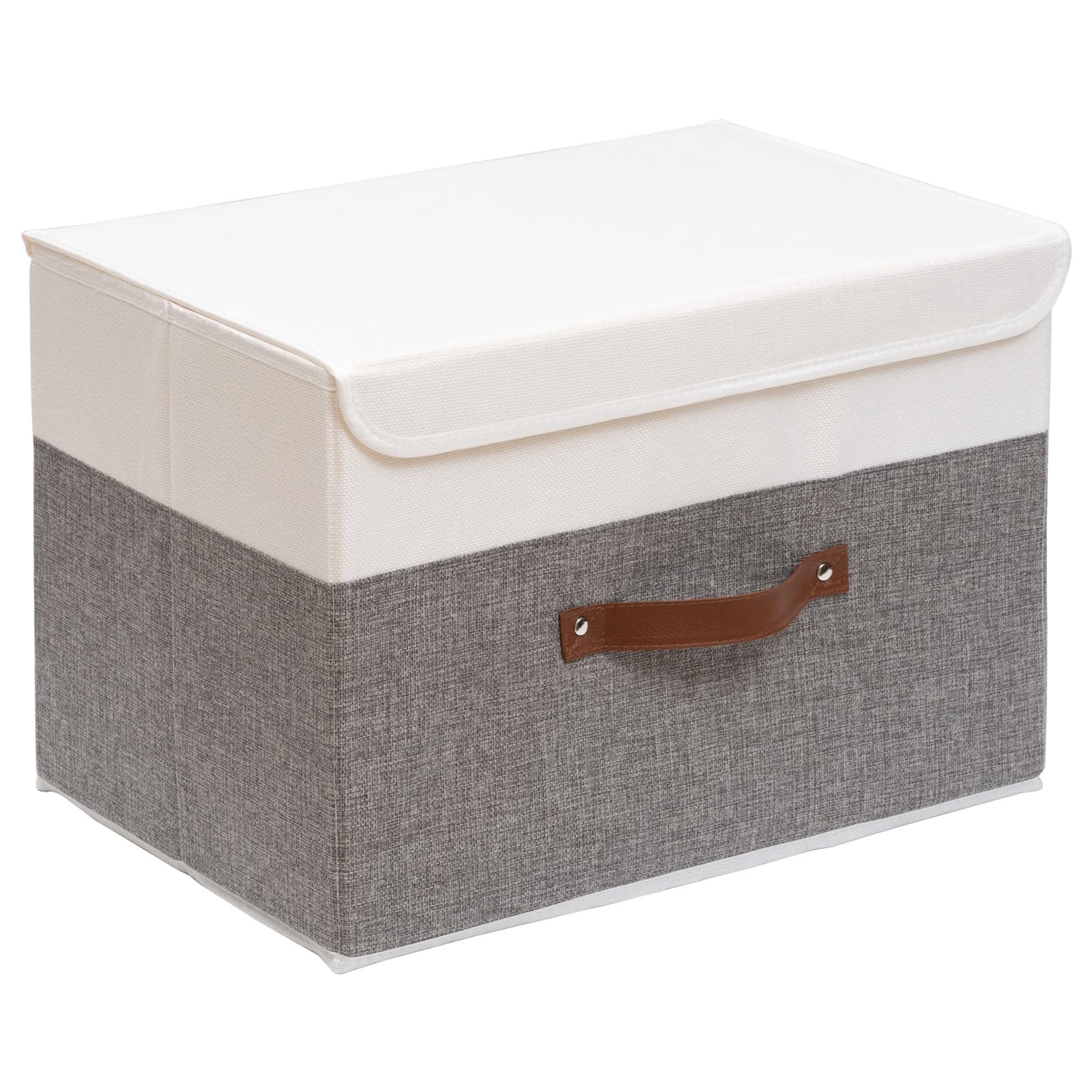 OUTBROS Large Foldable Storage Bins, Linen Fabric Box with Lid, Organiser for Shelves, Cubes For Towels, Clothes, 13 x 9.1 x 7.9