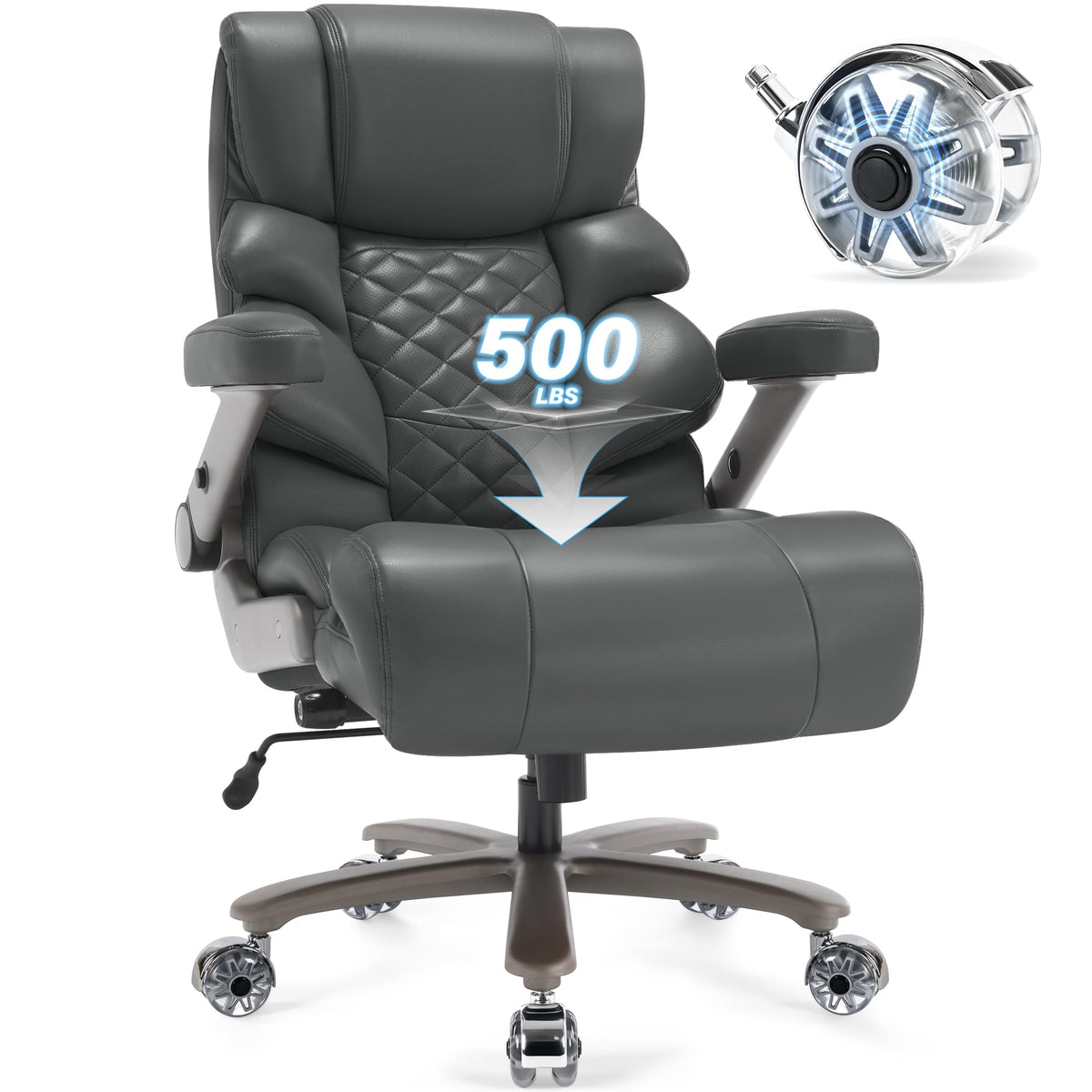 Vuzi 500Lbs Big And Tall Office Chair-Large Computer Chair With Adjustable Lumbar Support 3D Flip Arms Plus Size Wheels, High Ba