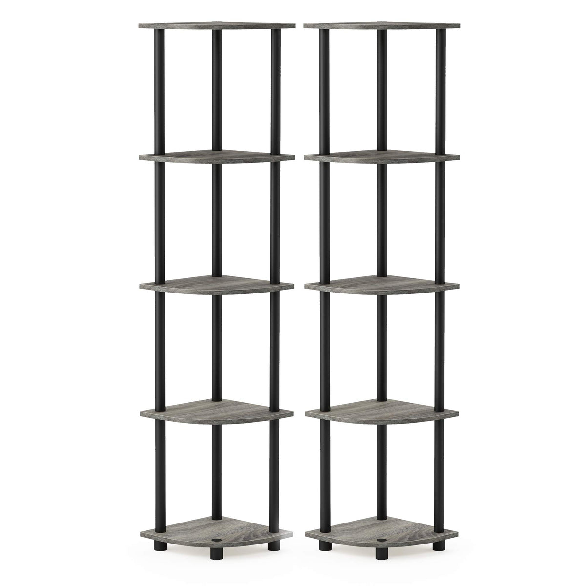 Furinno Turn-N-Tube 5 Tier Corner Display Rack 2 Pack, French Oak Grey/Black