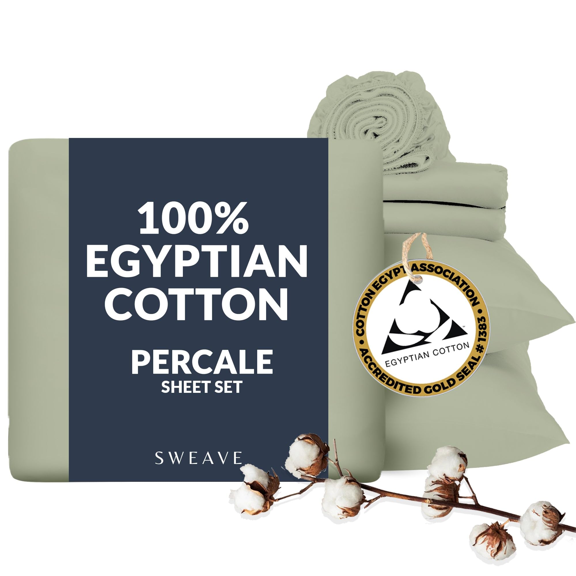 Sweave 100% Egyptian Cotton Percale Sheets King Size - Genuine Luxurious 400 Thread Count - Naturally Crisp, Breathable, Skin-Fr