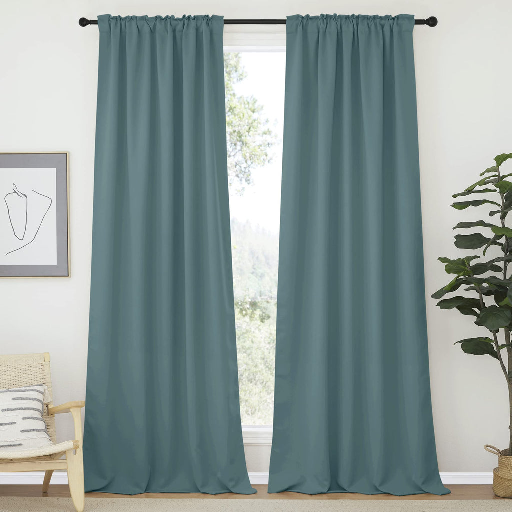 Nicetown Blackout Curtains And Draperies For Living Room - (Greyish Blue Color) 52 Inches Wide By 95 Inches Long, Set Of 2 Pieces, Insulated Solid Drape Panels