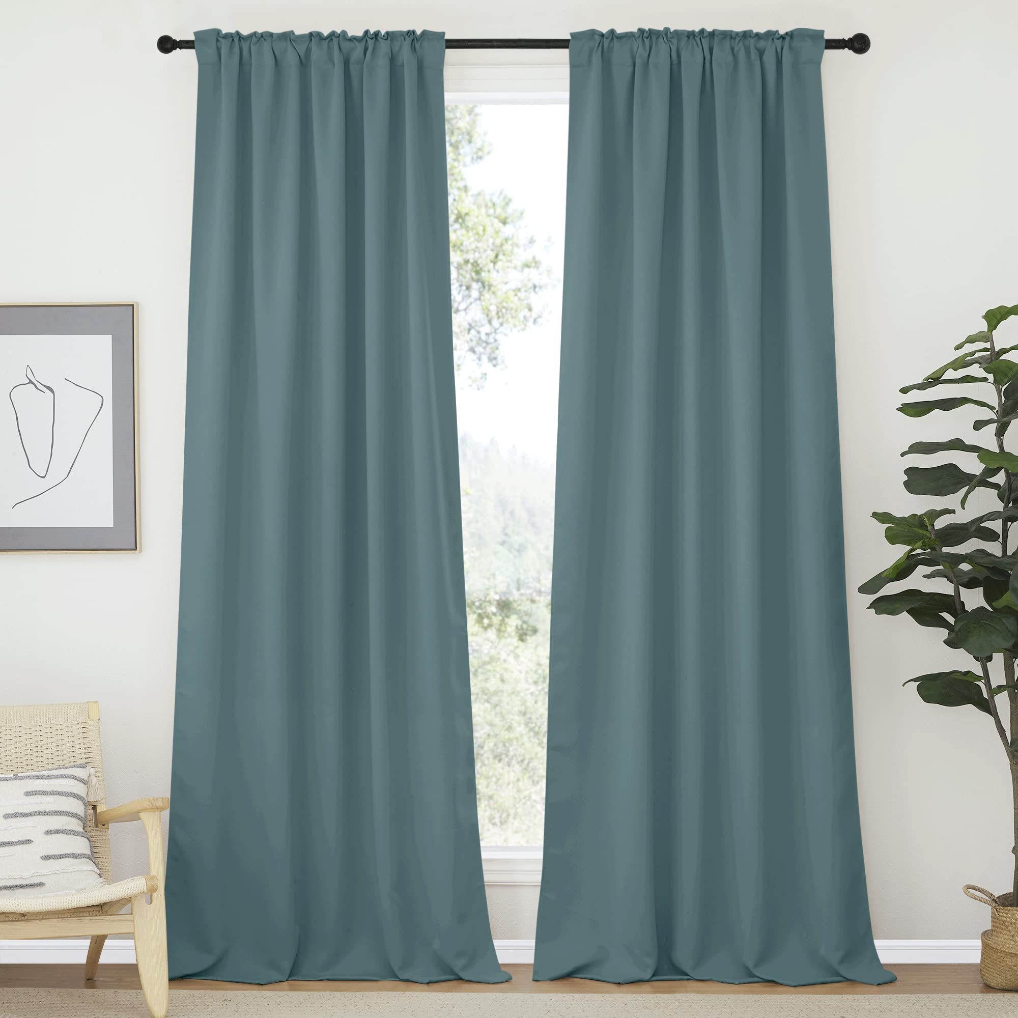 Nicetown Blackout Curtains And Draperies For Living Room - (Greyish Blue Color) 52 Inches Wide By 95 Inches Long, Set Of 2 Pieces, Insulated Solid Drape Panels