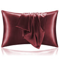 Bedelite Satin Pillowcase With Zipper 2 Pack, Burgundy Pillow Cases Standard Size, Super Soft And Cooling Similar To Silk Pillow