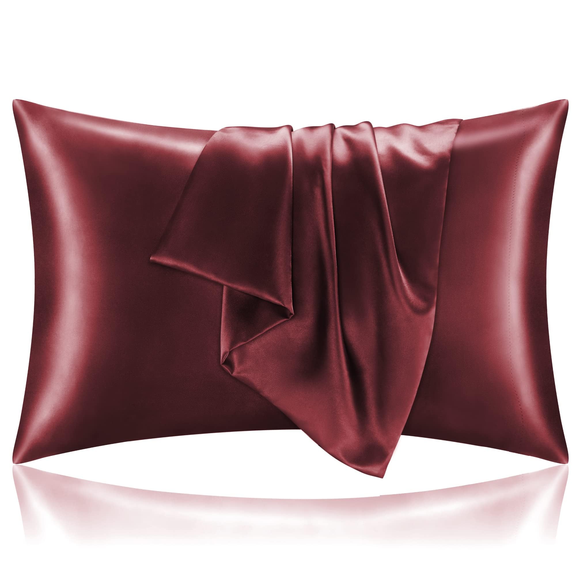 BEDELITE Satin Pillowcase with Zipper, Burgundy Pillow Cases Queen Size Set of 2, Super Soft and Cooling Similar to Silk Pillow 