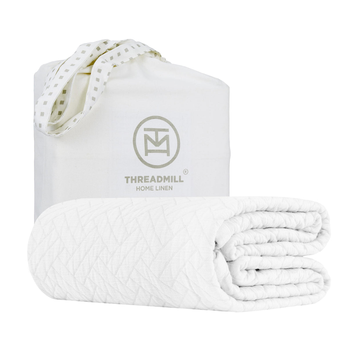 Threadmill 100% Combed Cotton King Blanket/Comforter, Classic White, All Seasons, Jacquard Weave, Lightweight, Machine Wash