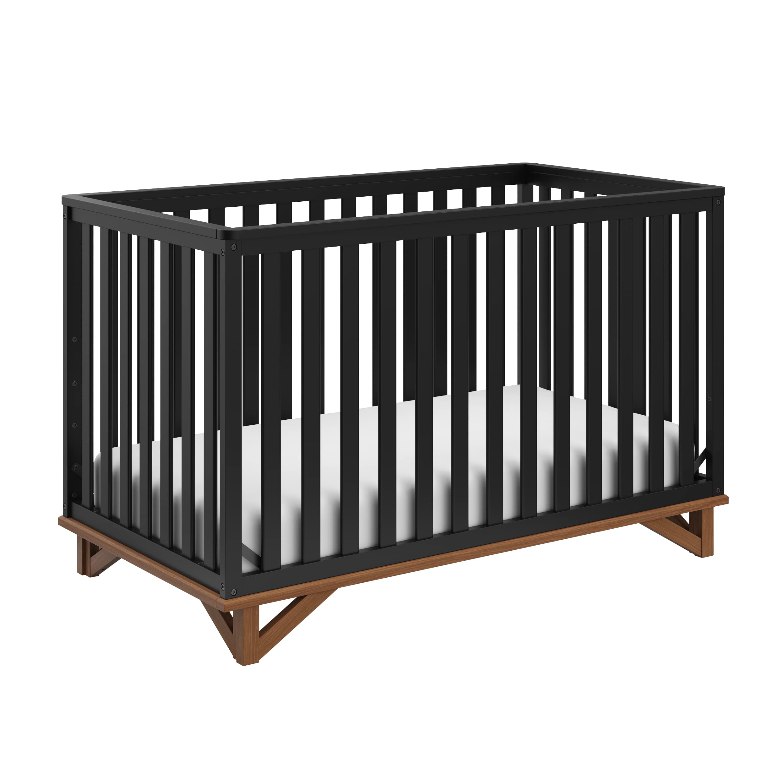 Storkcraft Santa Monica 5-in-1 Convertible Crib (Black with Vintage Driftwood) - GREENGUARD Gold Certified, Modern Design, Two-T