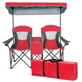 S AFSTAR Double Camping Chair w/Shade Canopy, 2-Person Folding Camp and Beach Chair with Mini Table Beverage Cup Holder Carrying