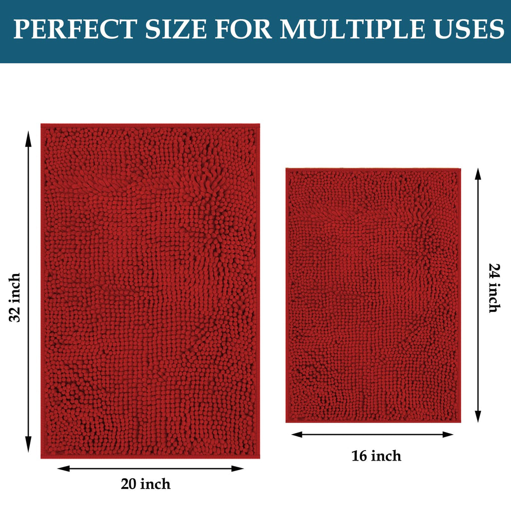 Red Bathroom Rugs Set 2 Piece Ultra Thick Bath Rugs Set Bathroom Mat, Bath Rugs Washable, Soft Chenille Bathroom Rug Set, Bathtu