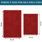Red Bathroom Rugs Set 2 Piece Ultra Thick Bath Rugs Set Bathroom Mat, Bath Rugs Washable, Soft Chenille Bathroom Rug Set, Bathtu