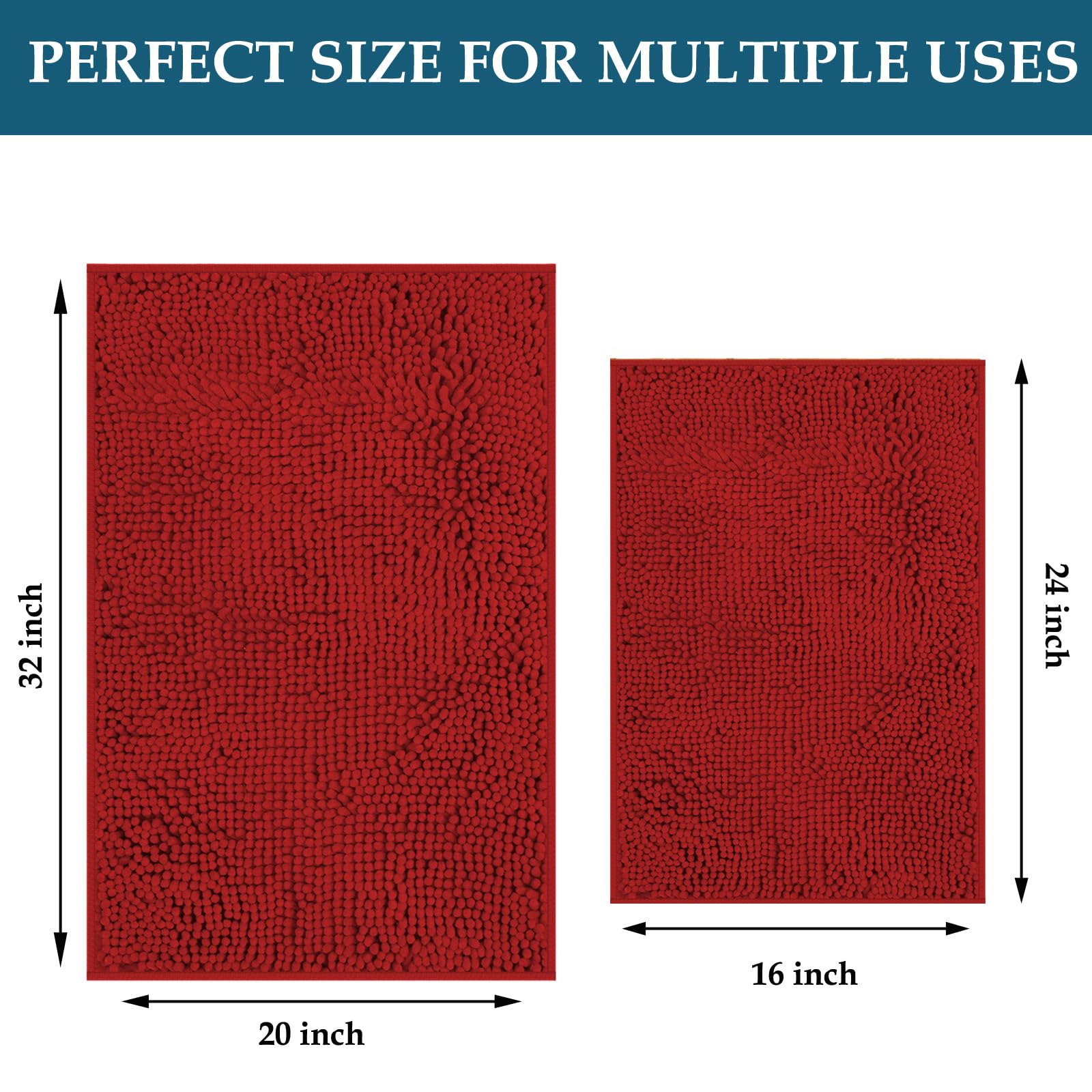 Red Bathroom Rugs Set 2 Piece Ultra Thick Bath Rugs Set Bathroom Mat, Bath Rugs Washable, Soft Chenille Bathroom Rug Set, Bathtu