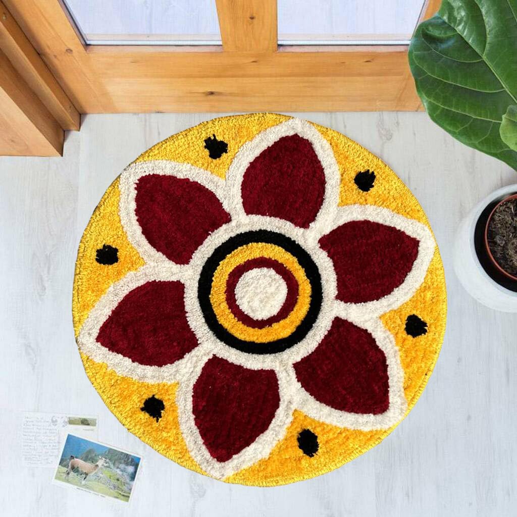 Super Soft Microfiber Rangoli Door Mat for Home| Temple| Festival Rangoli Mat| Multicolor, Pooja Mat| Diwali| Living Room| Kitch