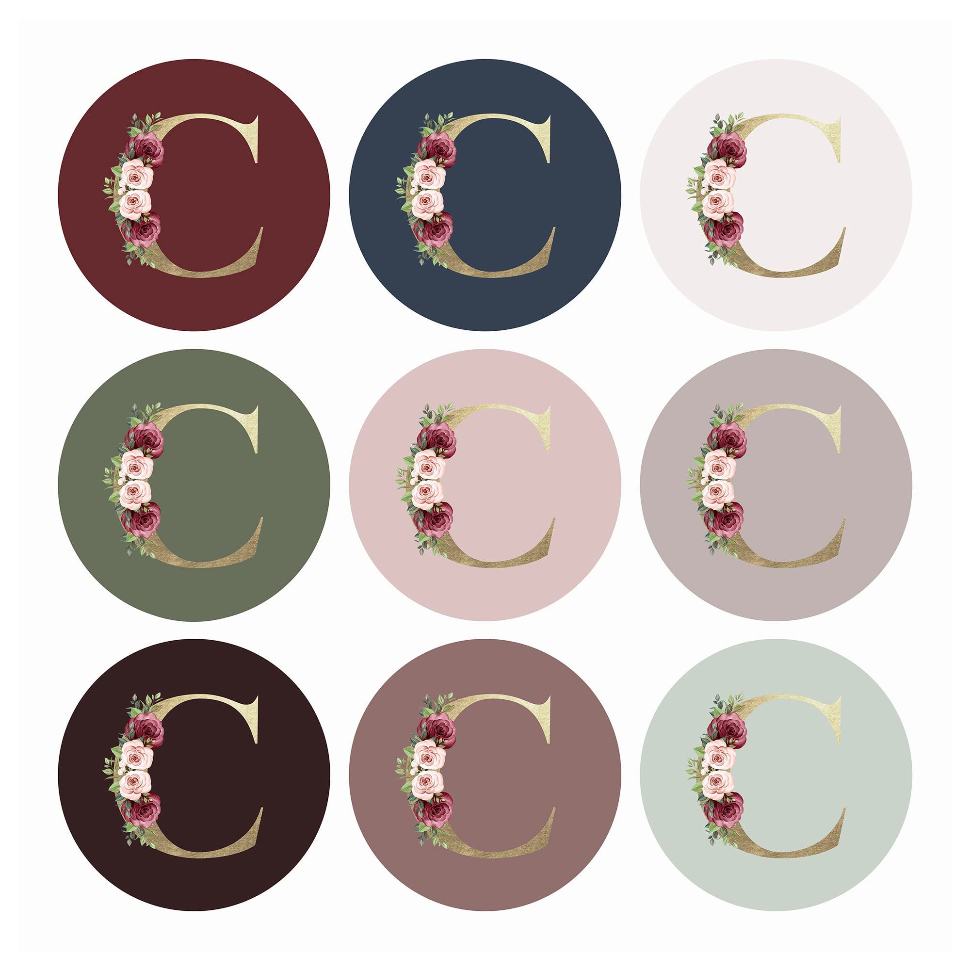 Mobiusea Creation Monogram Stickers| Gold Foil | Initial Envelope Seals Letter C | 9 Chic Color Assortments | Wedding Monogram S