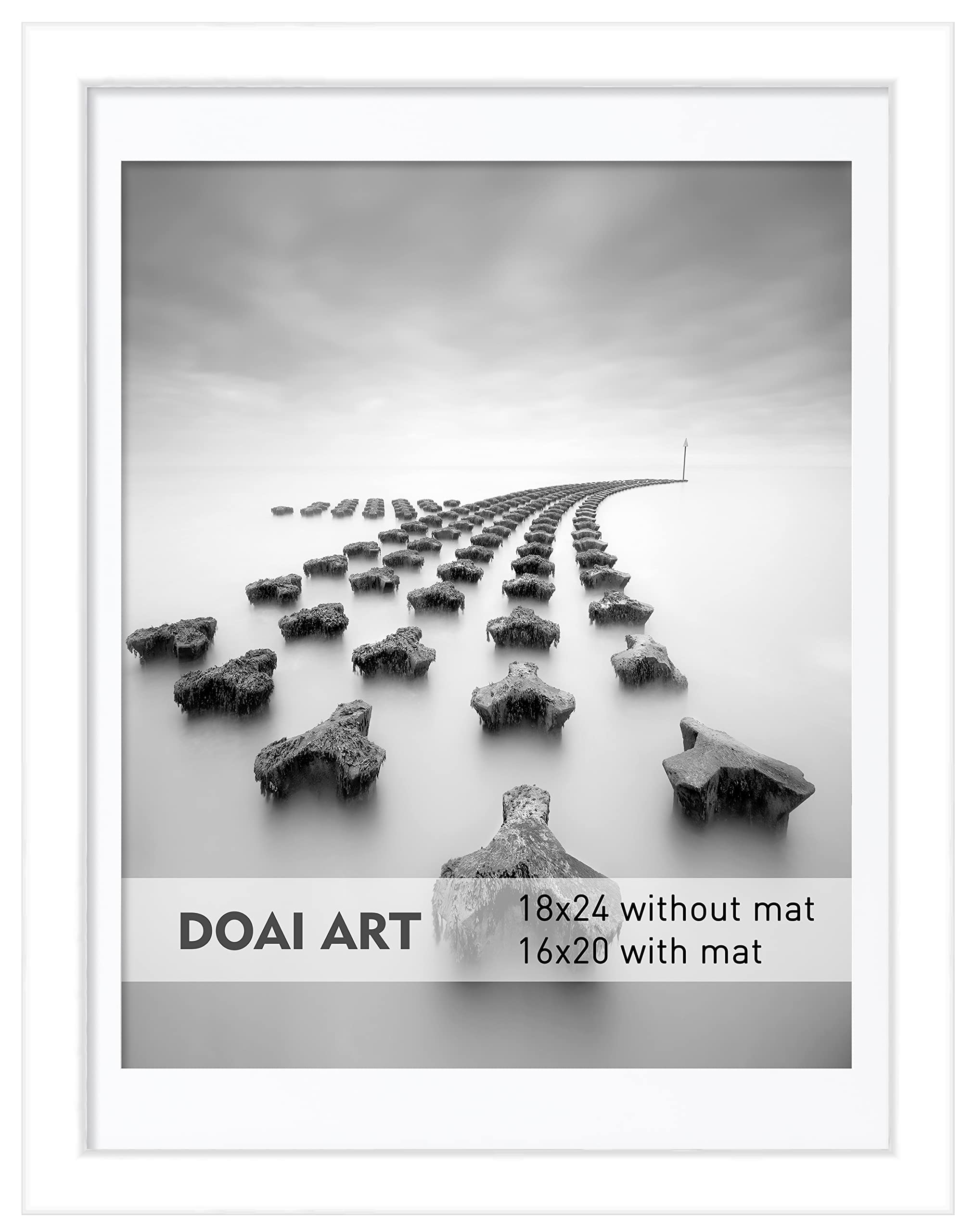 DOAI ART 18x24 Poster Frame White without Mat for Displaying 16x20 Posters with Mat - Polished Plexiglass for Wall Vertically or