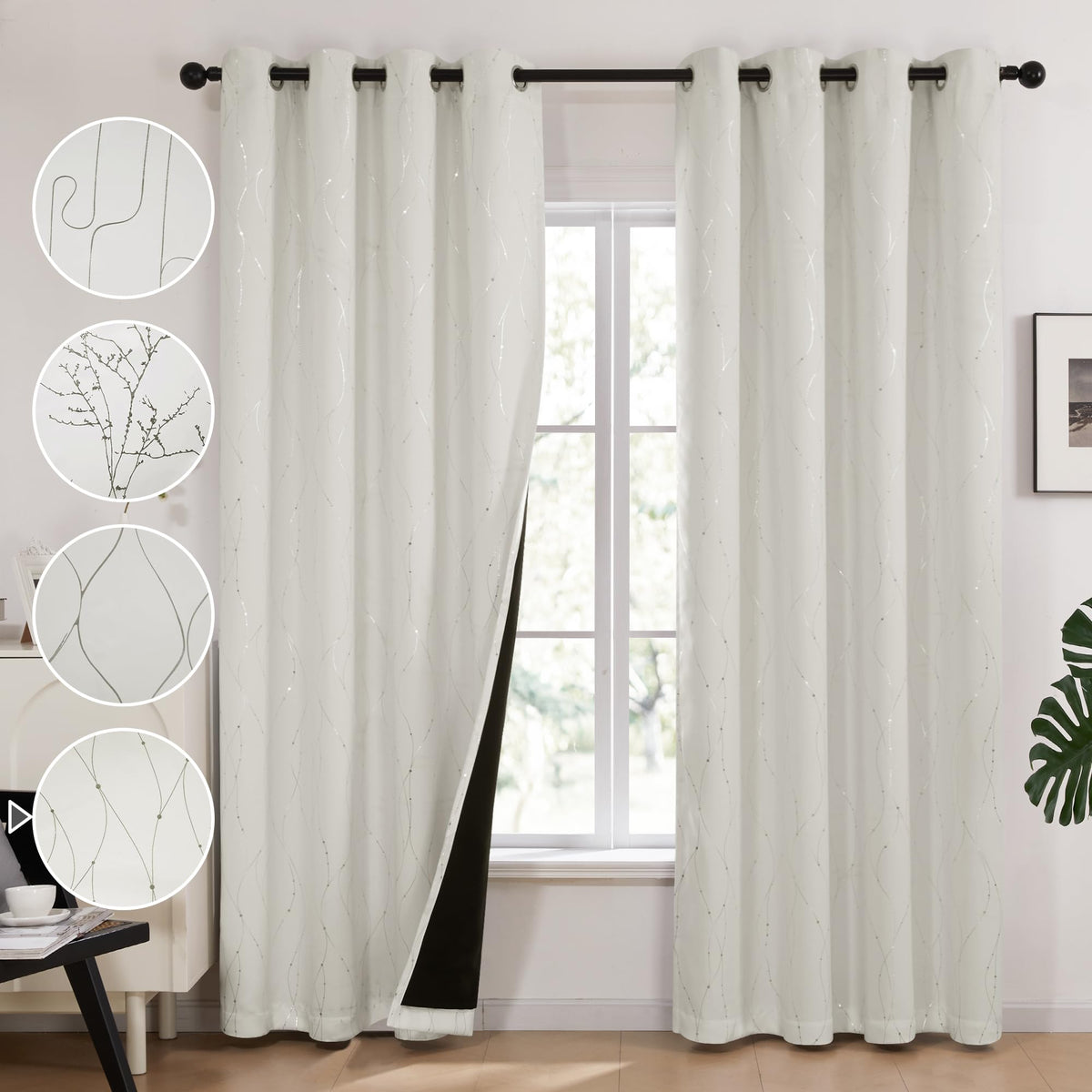 Deconovo Grommet Full Blackout Curtains For Living Room - Light Blocking Curtains, Dots Printed Pattern Drapes, Window Treatment