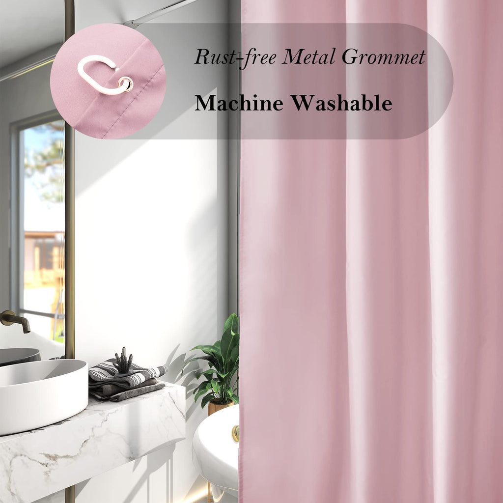 Aoohome Extra Long Shower Liner, Polyester Solid Color Shower Curtain With Hooks, Weighted Hem, Water Repellent, 72X84 Inch, Pin