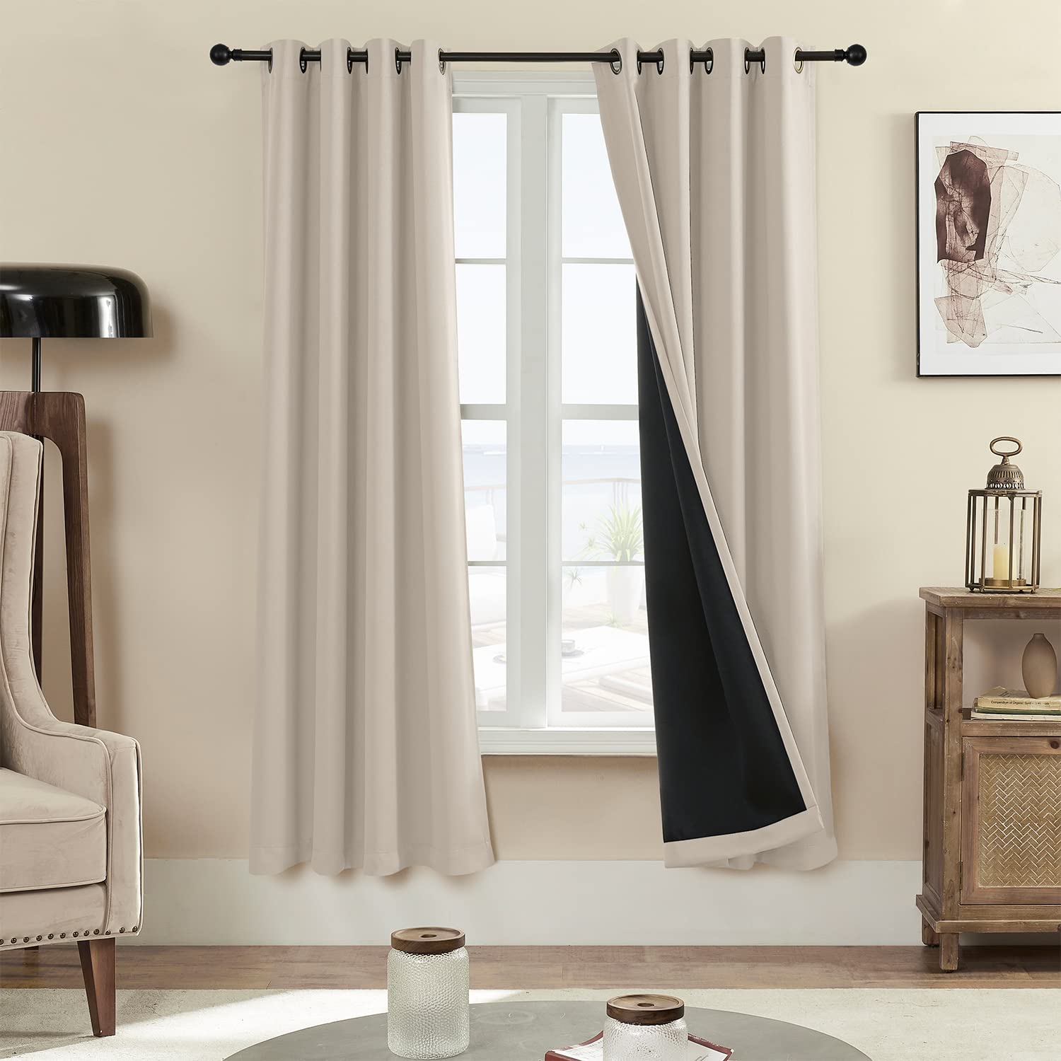 Rutterllow 100% Blackout Curtains 2 Panels, Full Shade 72 Inches Long Complete Drapes For Living Room,Thermal Insulated Bedroom