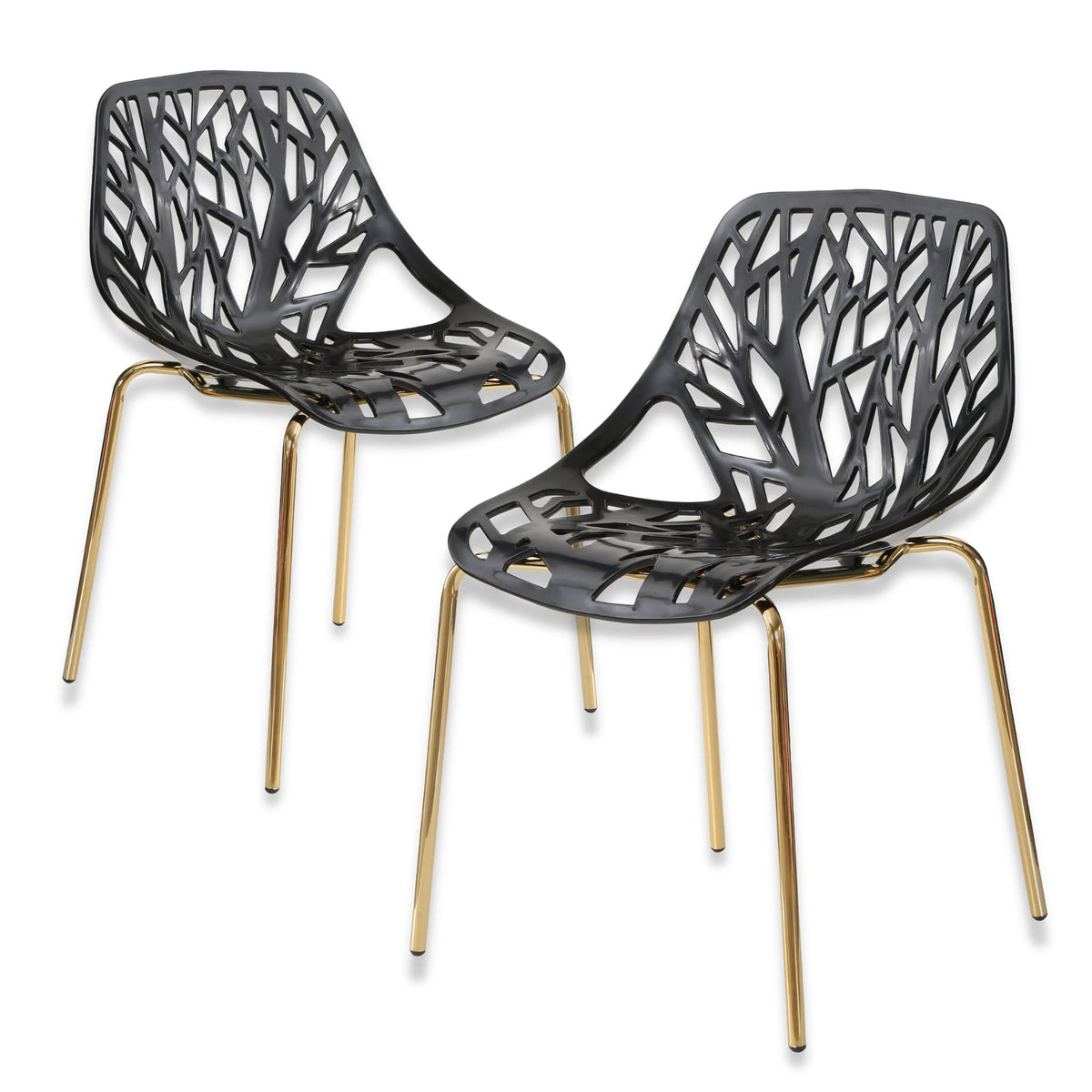Pozbee Modern Black Dining Chair, Birch Sapling Cutout Chairs For Dining Room, Hotels, Restaurants Indoor Outdoor, Elegant Kitch