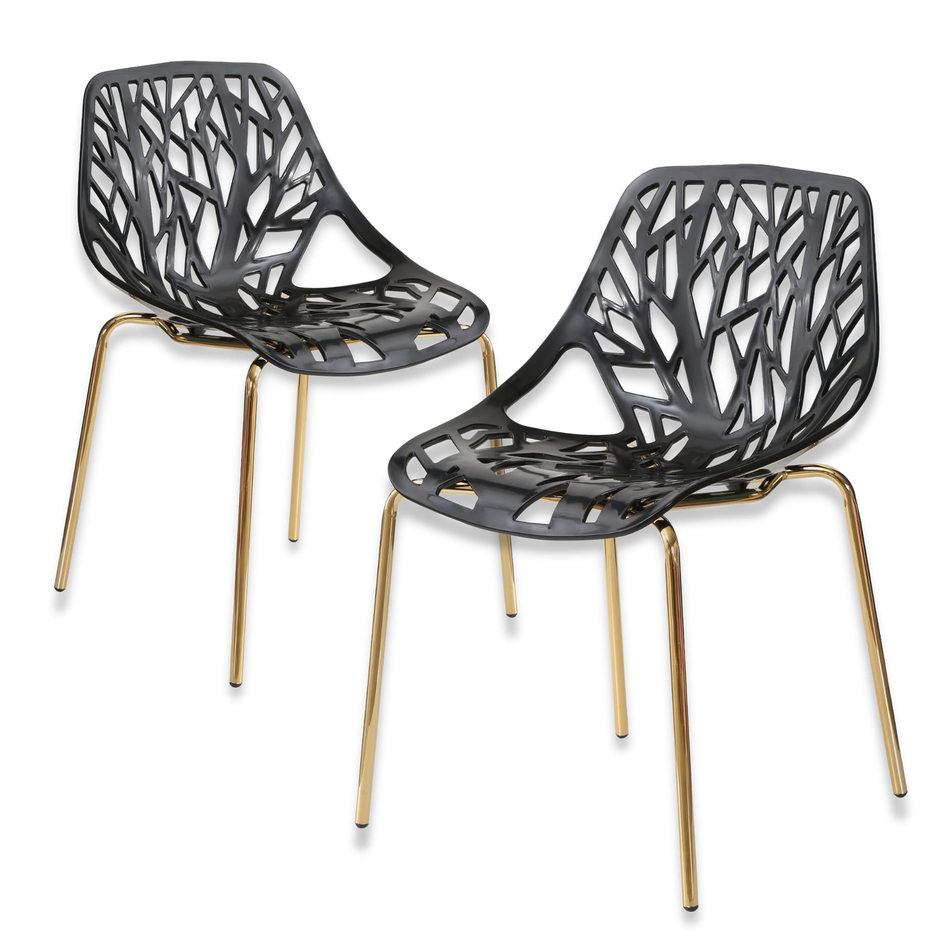 Pozbee Modern Black Dining Chair, Birch Sapling Cutout Chairs For Dining Room, Hotels, Restaurants Indoor Outdoor, Elegant Kitch