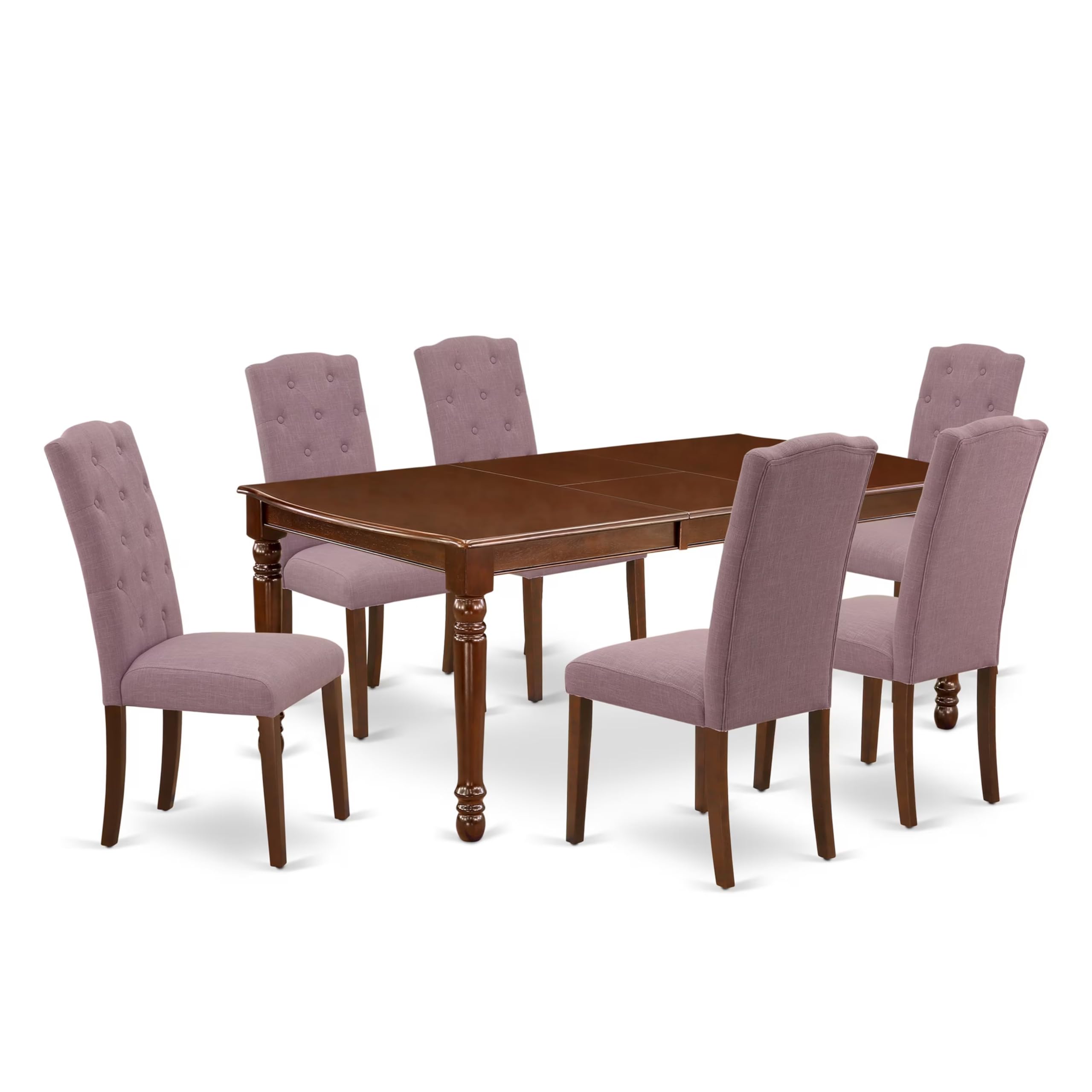 East West Furniture Doce7-Mah-10 7 Piece Dinette Set Consist Of A Rectangle Dining Room Table With Butterfly Leaf And 6 Dahlia Linen Fabric Parsons Dining Chairs, 42X78 Inch, Mahogany
