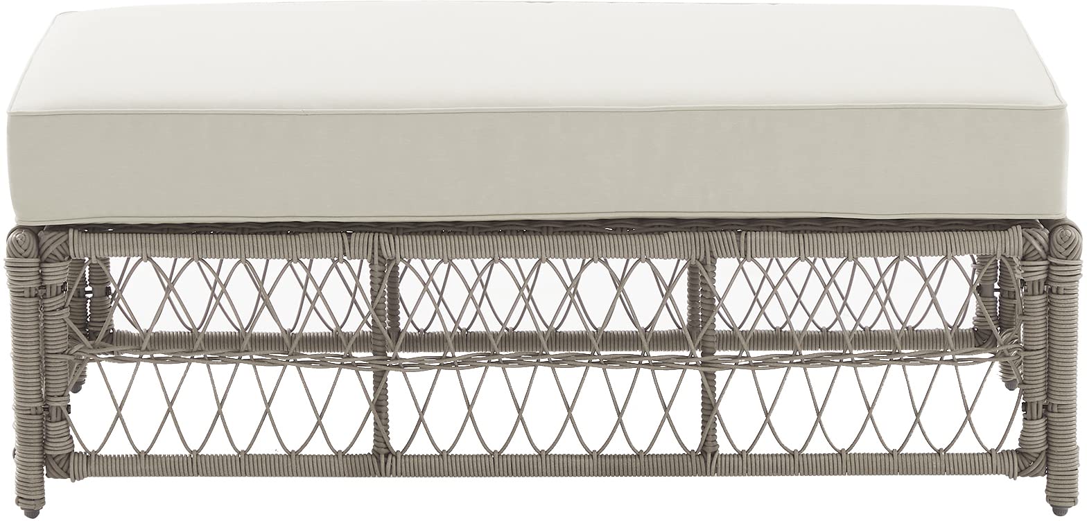 Crosley Furniture Ko70433Dw-Cr Thatcher Outdoor Wicker Coffee Table Ottoman, Driftwood With Creme Cushions