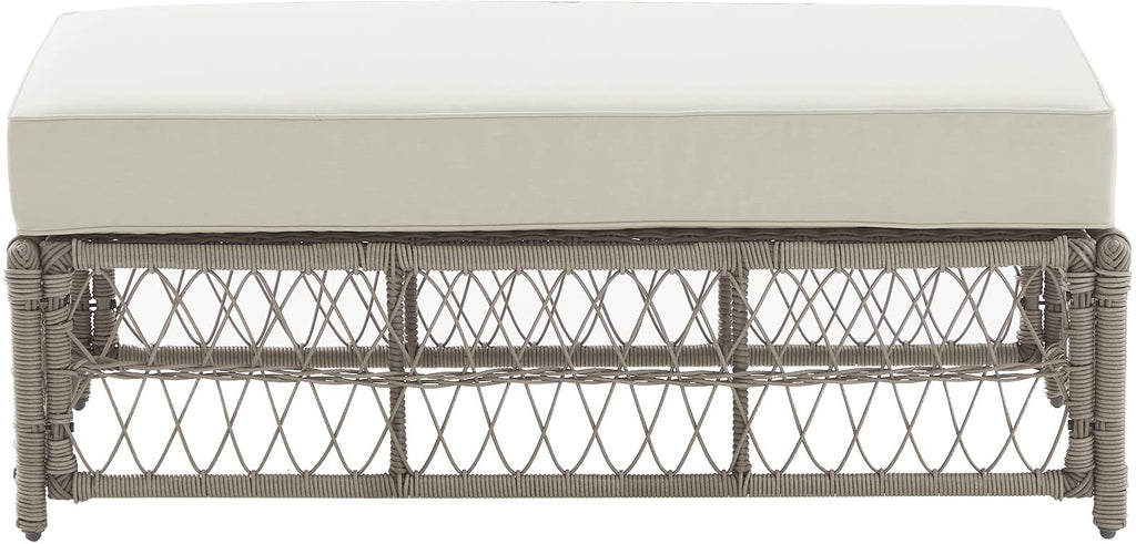 Crosley Furniture Ko70433Dw-Cr Thatcher Outdoor Wicker Coffee Table Ottoman, Driftwood With Creme Cushions