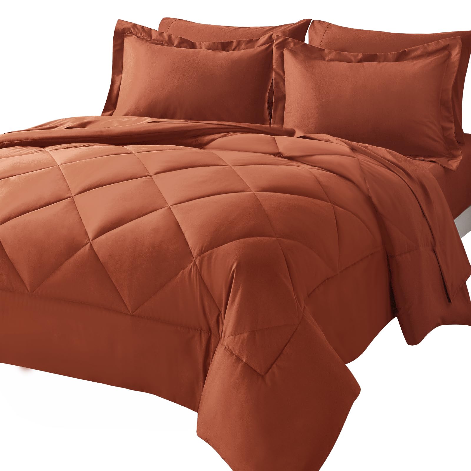 Cozylux King Comforter Set With Sheets 7 Pieces Bed In A Bag Burnt Orange All Season Bedding Sets With Comforter, Pillow Shams,