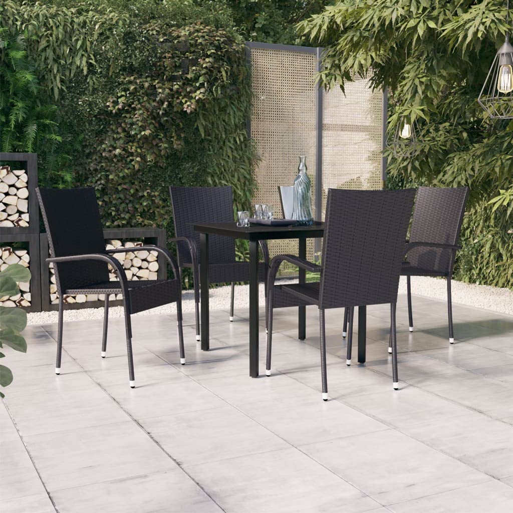 vidaXL Patio Dining Set - 3 Piece Outdoor Black Dining Furniture Set with PE Rattan Chairs and Glass Tabletop