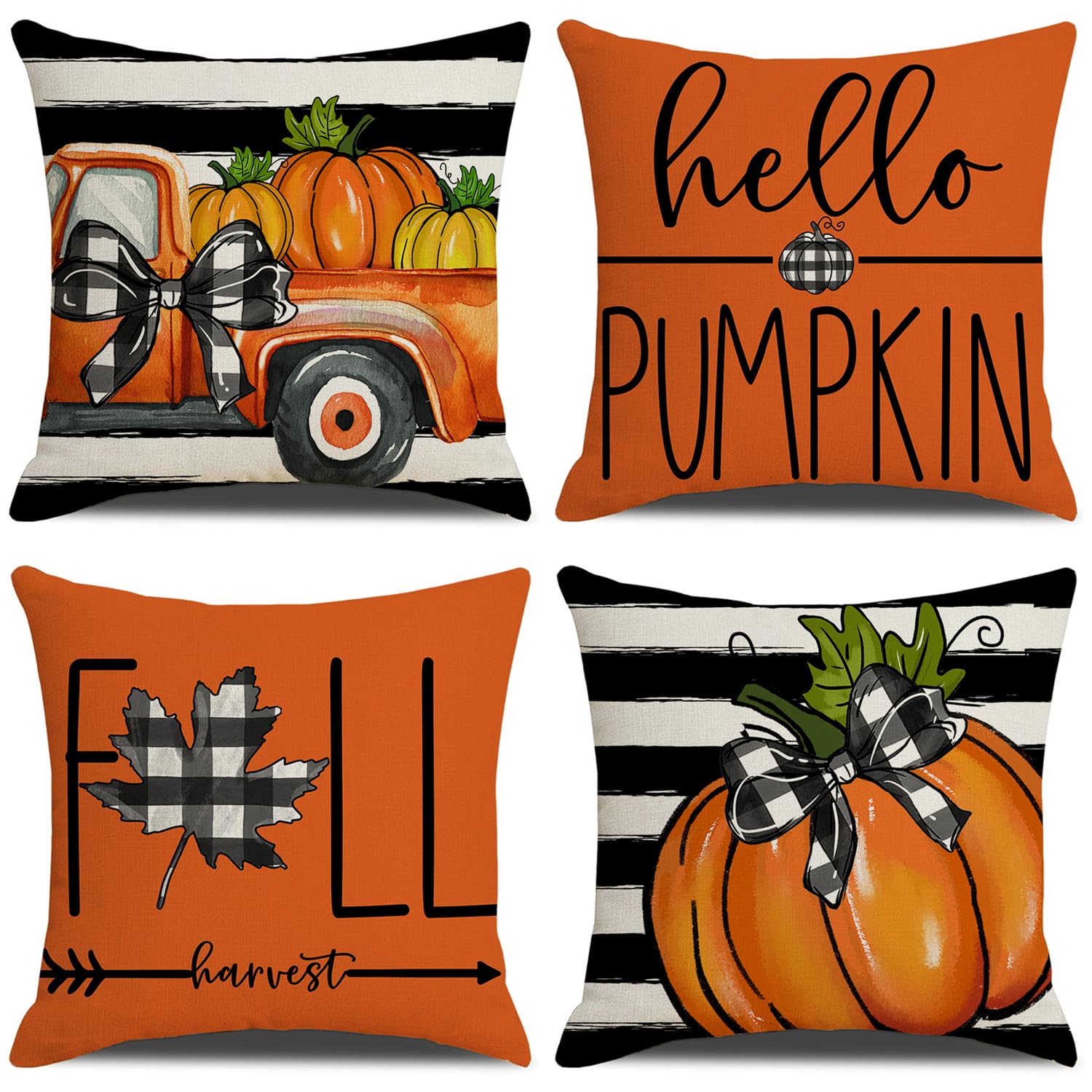Onfaon Fall Decorations For Home, Fall Pillow Covers 18X18 Set Of 4, Thanksgiving Decorations Autumn Cushion Case For Couch