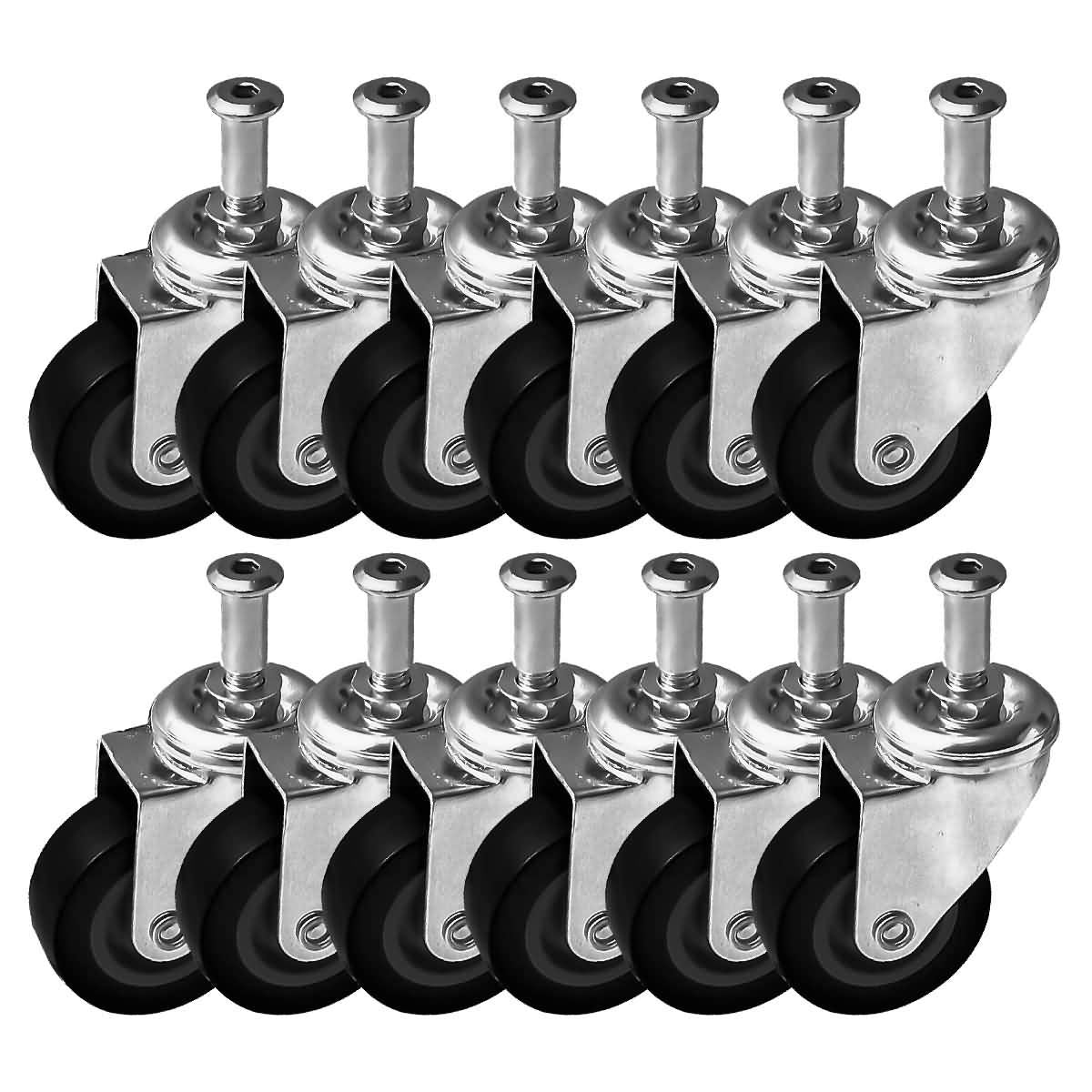 Factorduty 12 Pack Heavy-Duty 2' Swivel Caster Wheels For Creeper Service Cart Stool Post Mount