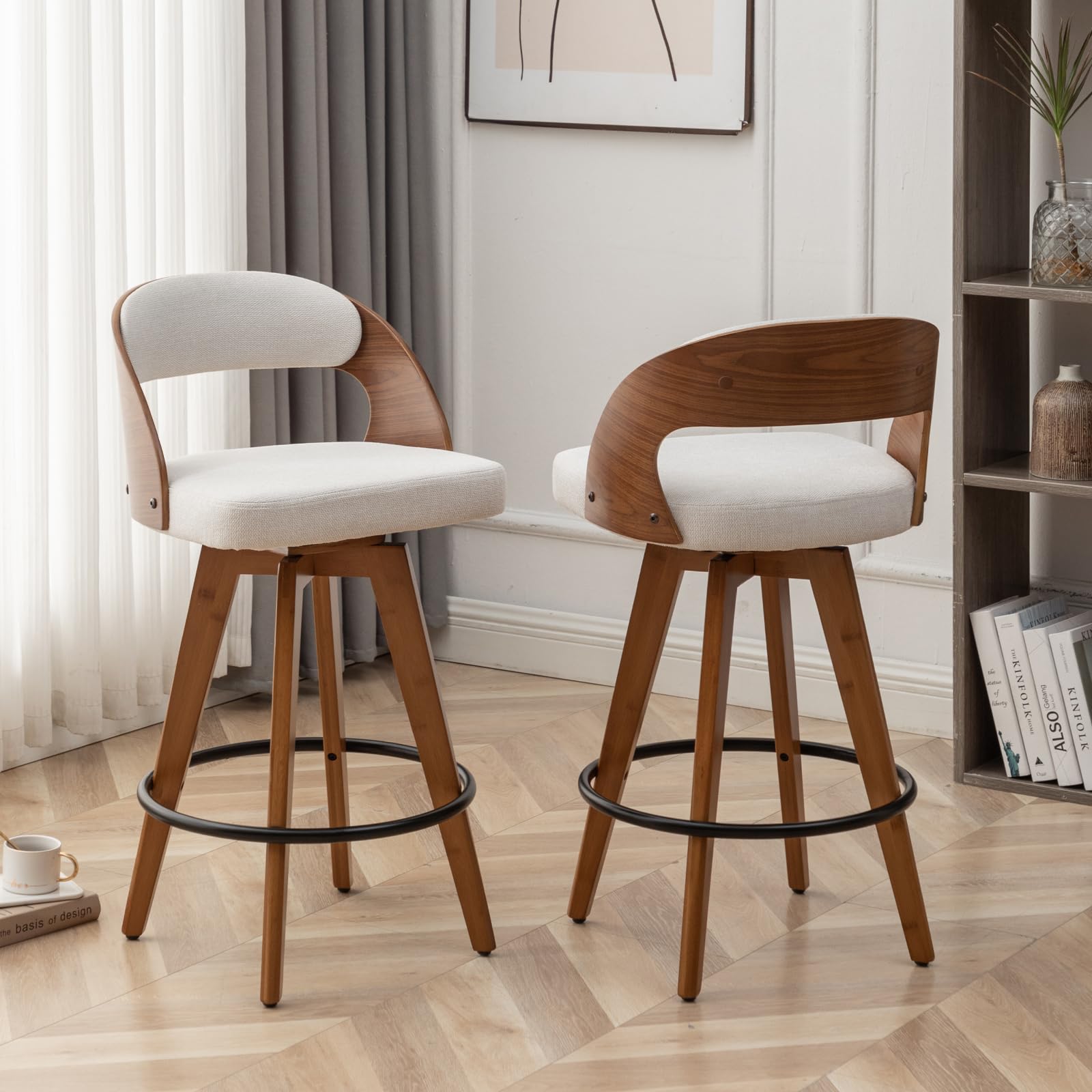 MEKLIBA Barstools Set of 2,Counter Height Bar Stools for Kitchen Island,26.8 Inch Modern Upholstered Bar Chair, Swivel Counter S