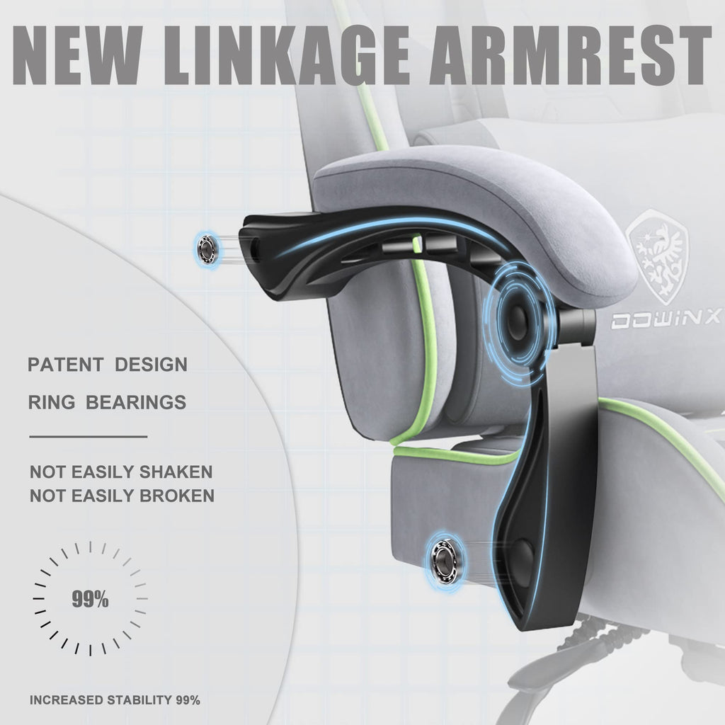 Dowinx Gaming Chair Fabric With Pocket Spring Cushion, Massage Game Chair Cloth With Headrest, Ergonomic Computer Chair With Footrest 290Lbs, Light Grey