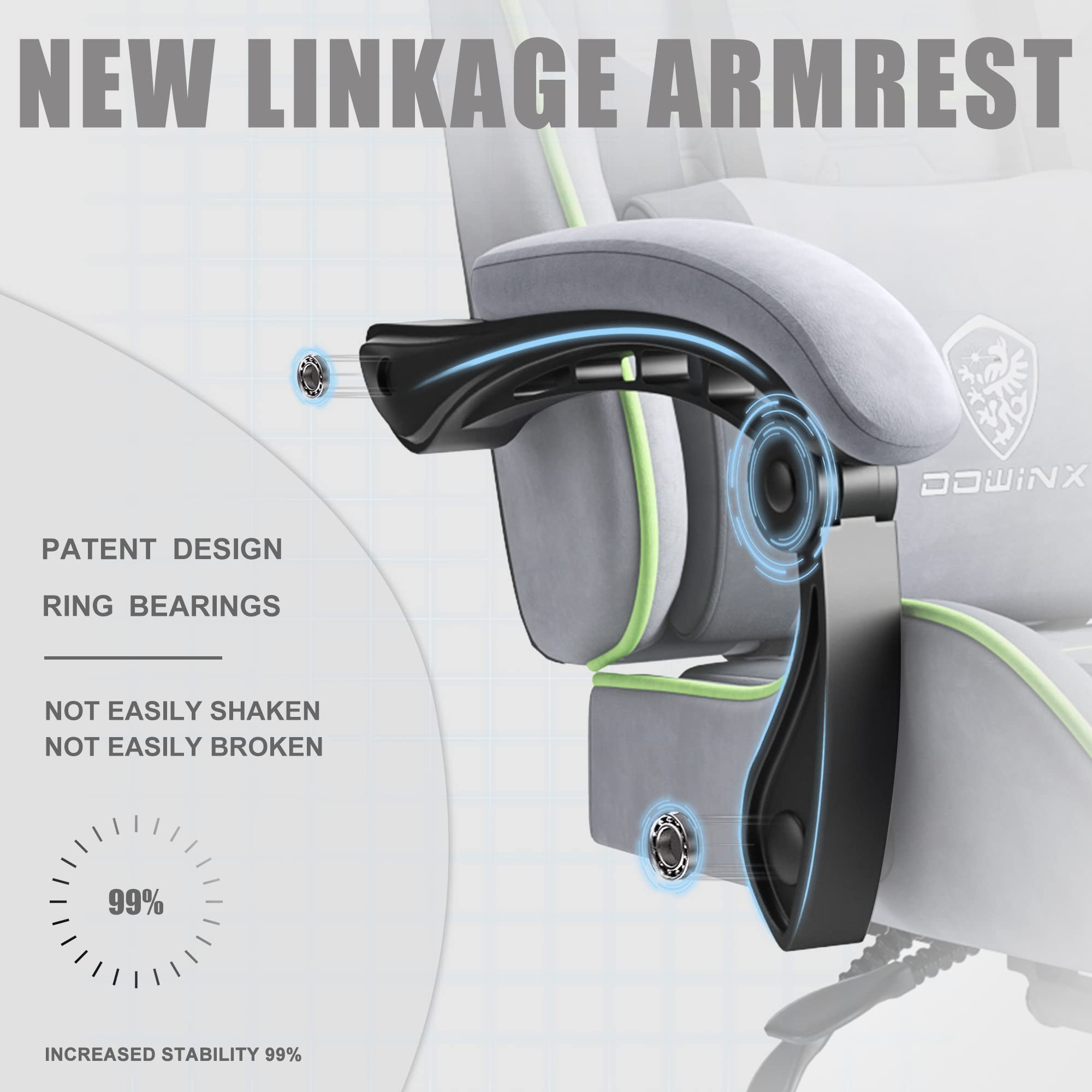 Dowinx Gaming Chair Fabric With Pocket Spring Cushion, Massage Game Chair Cloth With Headrest, Ergonomic Computer Chair With Footrest 290Lbs, Light Grey