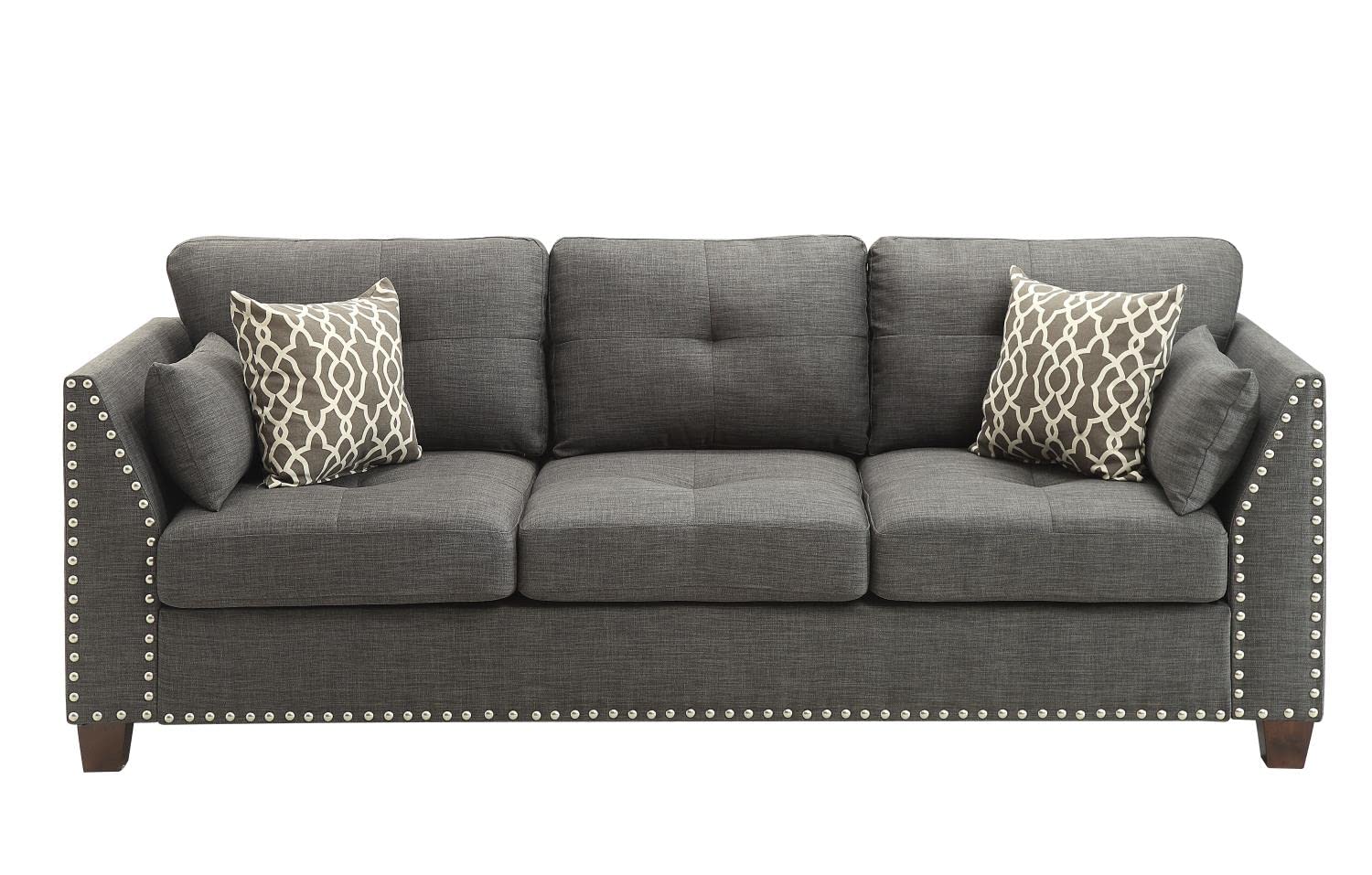 Acme Laurissa Tufted Sofa with Nailhead Trim in Light Charcoal Linen Fabric