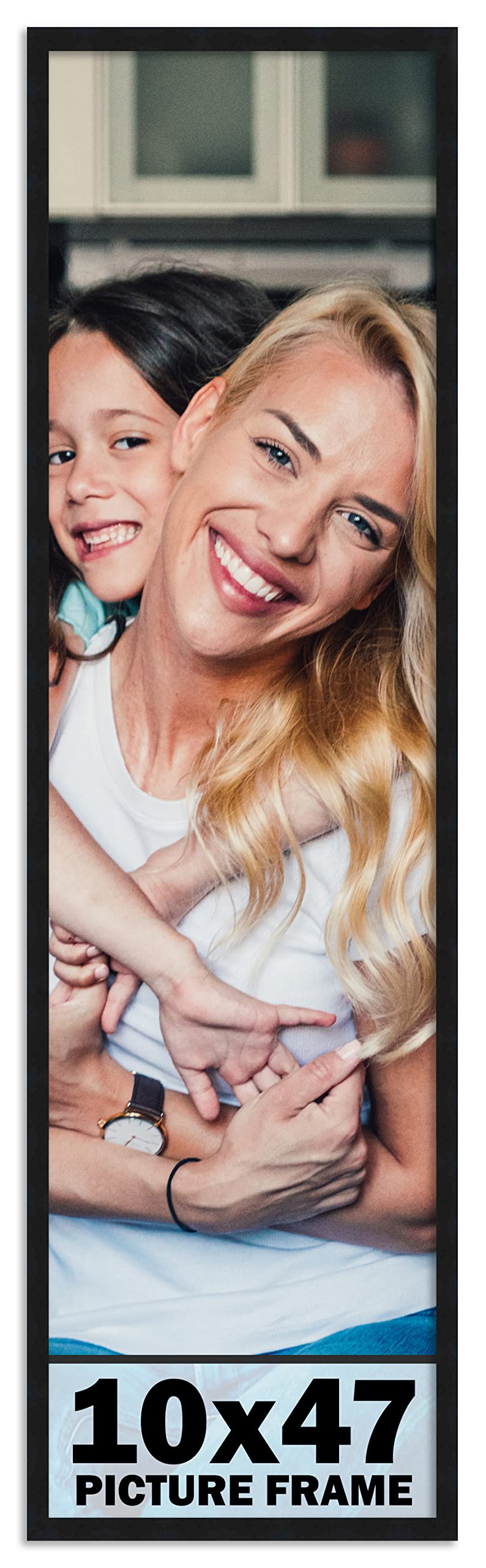 CountryArtHouse 10x47 Frame Black Solid Pine Wood Picture Frame Includes UV Acrylic Plexiglass, Acid Free Foam Backing Board and
