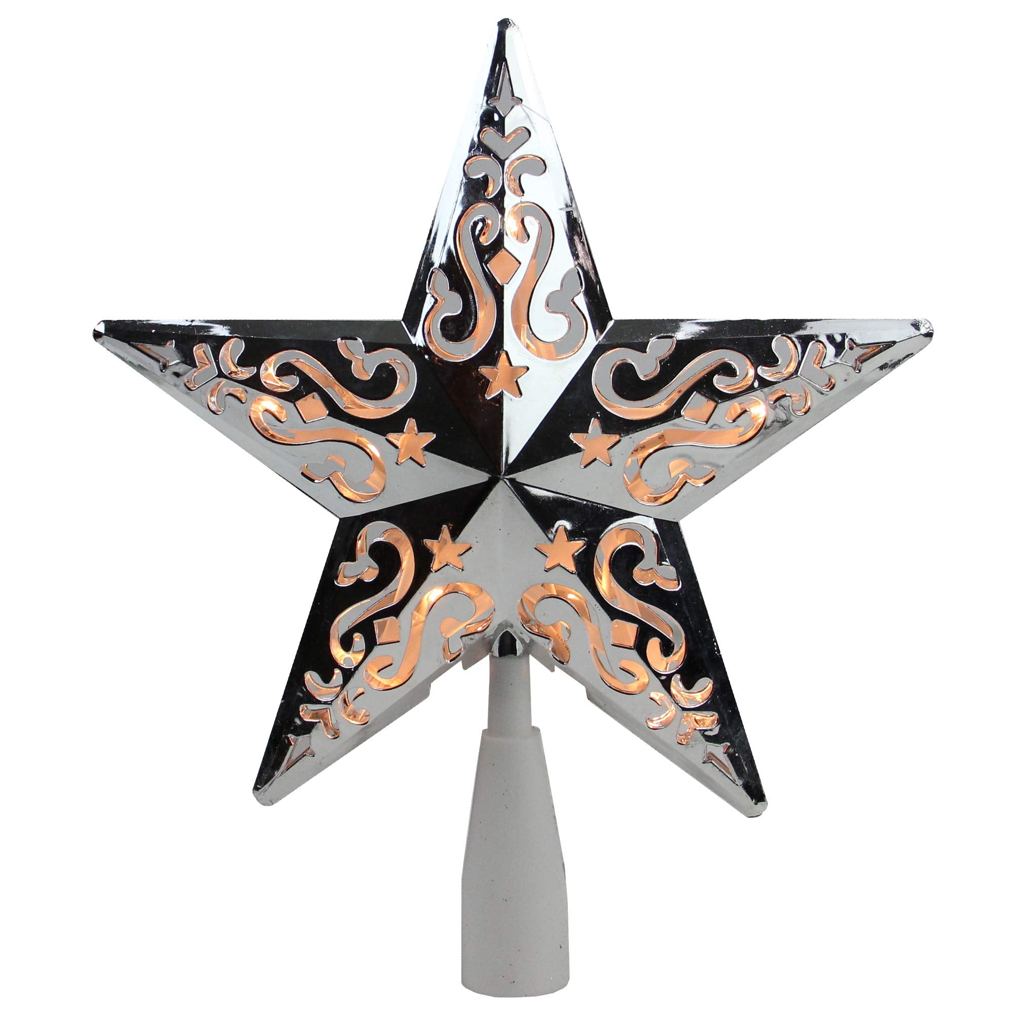 Northlight 8.25 inches Scroll Star Lighted Christmas Tree Topper - Clear Lights, Silver