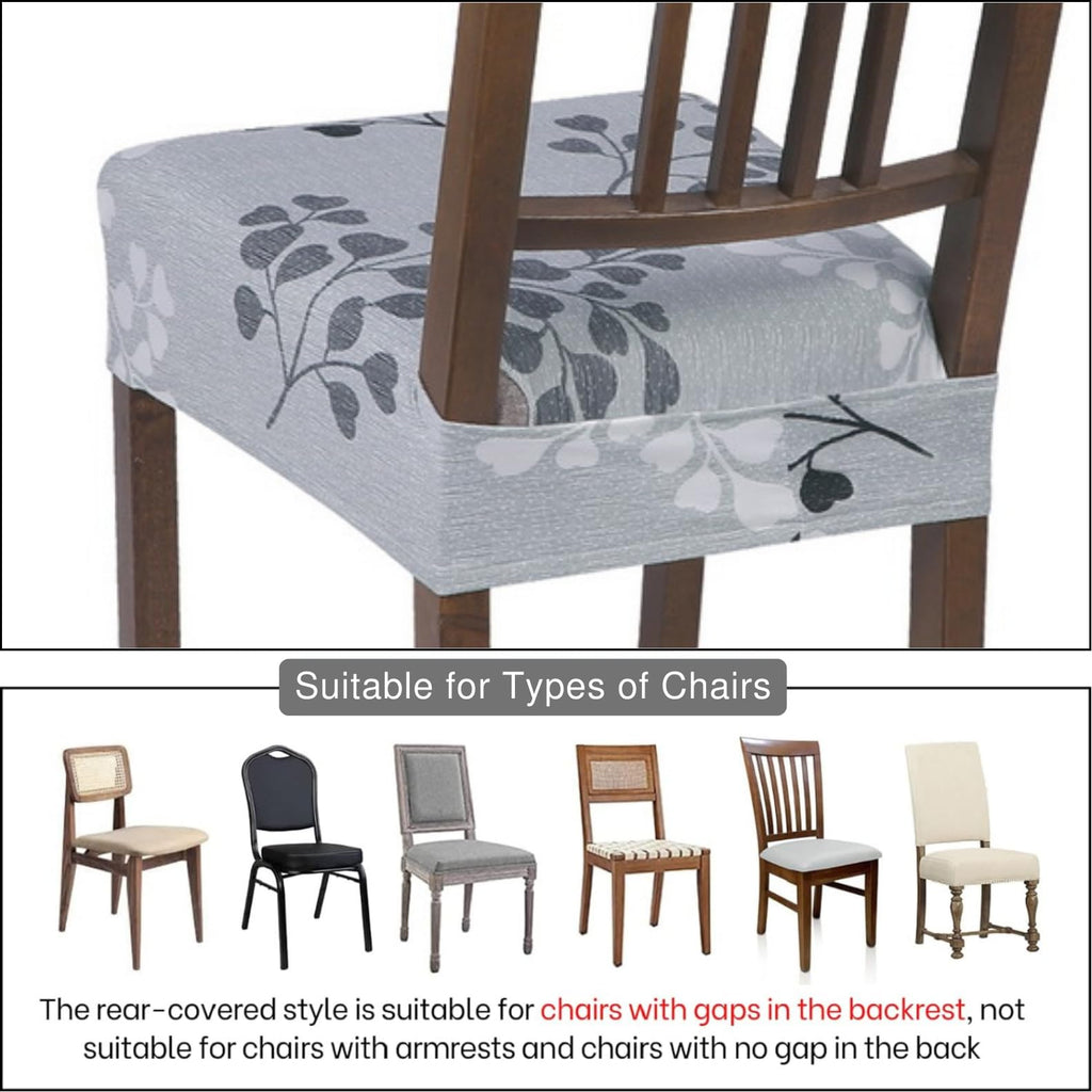 Searchi Stretch Dining Chair Seat Covers Set Of 4, Soft Removable Washable Seat Covers For Dining Chairs, Dining Room Seat Cover Protector (Rear-Covered, Grey Flowers)