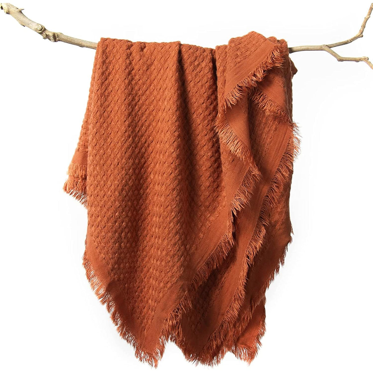 Lifein Throw Blanket For Couch-Soft Christmas Boho Throw Blanket,Cozy Knit Orange Waffle Throw,Small Knitted Farmhouse Lightweig