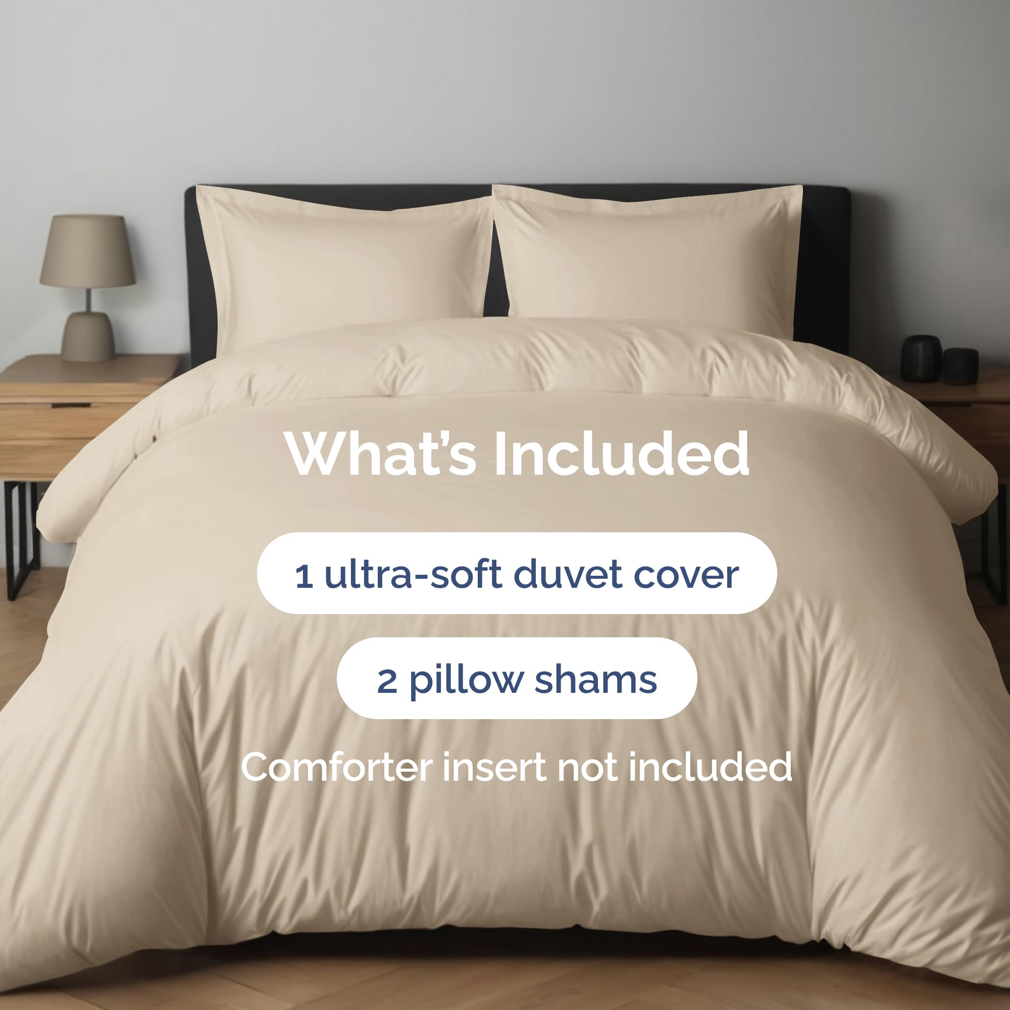 Duvet Cover Queen Size Set - Extra Soft Queen Size Duvet Cover - 90' X 90' Queen Duvet Cover W/ 2 Pillow Shams - Hotel Luxury, Easy Care & Fade Free - Comforter Cover W/ Zipper Closures & Ties (Wheat)