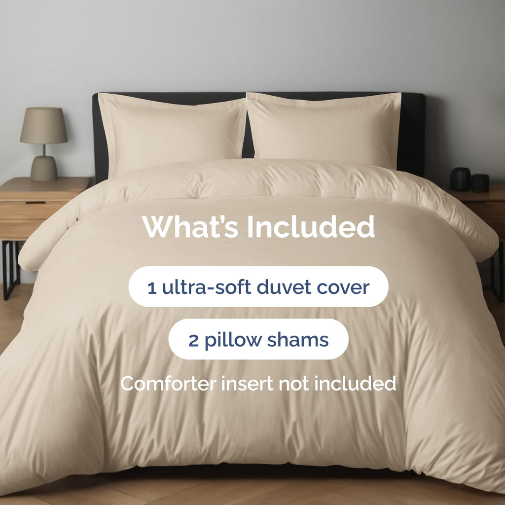 Duvet Cover Queen Size Set - Extra Soft Queen Size Duvet Cover - 90' X 90' Queen Duvet Cover W/ 2 Pillow Shams - Hotel Luxury, Easy Care & Fade Free - Comforter Cover W/ Zipper Closures & Ties (Wheat)