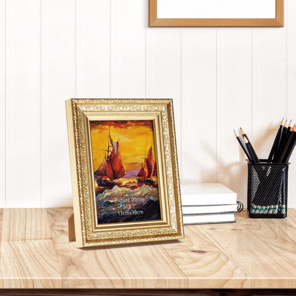 Edenseelake 5X7 Picture Frames Set Of 2, Vintage Gold Photo Frame 5 By 7 For Tabletop Or Wall Display