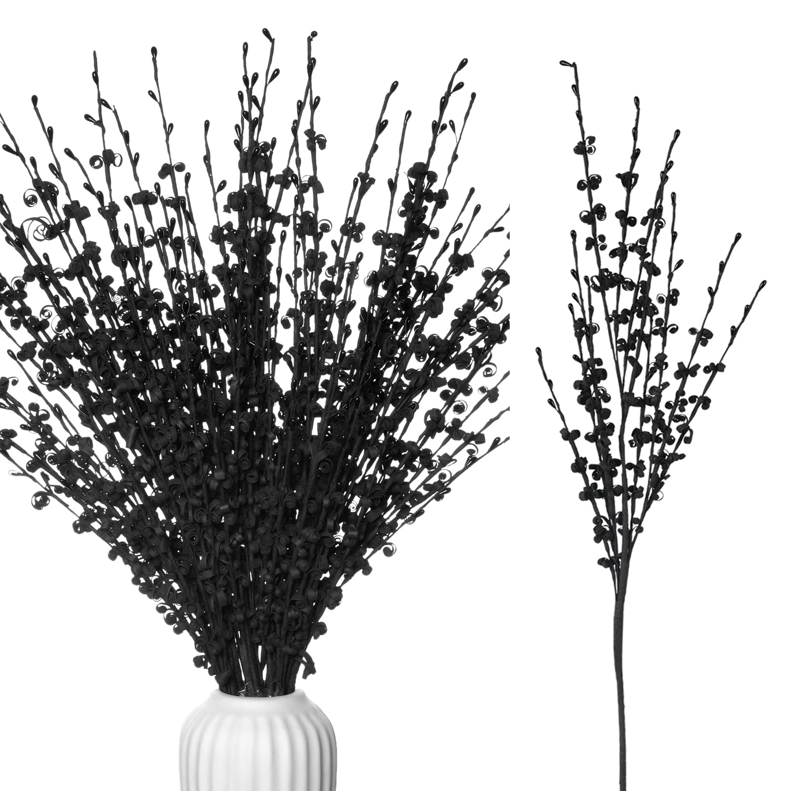 Wootkey 5 Pcs Artificial Black Flowers Halloween Flowers Bouquet 29.5' Long Stem Faux Dry Branches for Halloween Wedding Home D