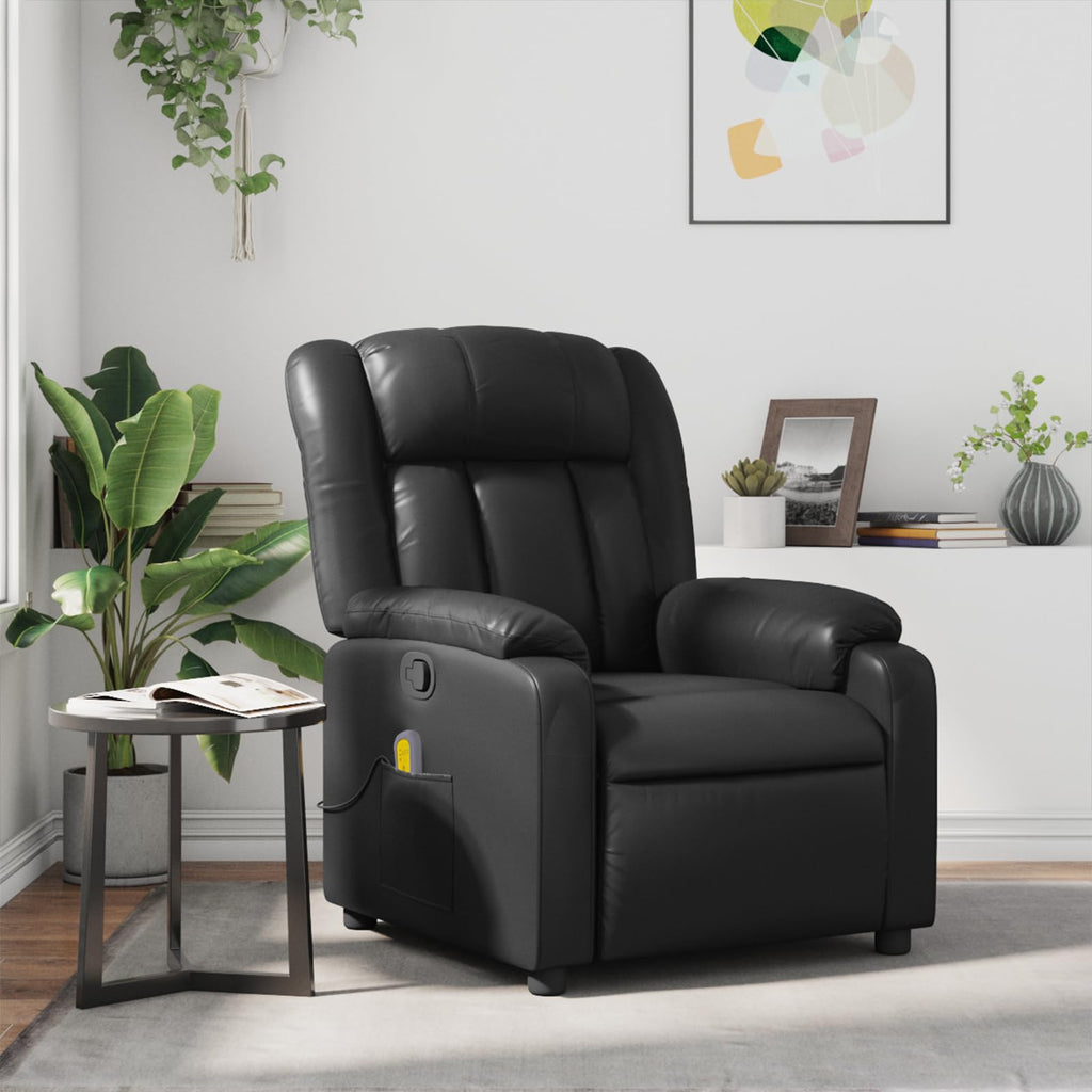 vidaXL Massage Recliner Chair for Living Room, Adjustable Recliner with 6-Point Vibration Massage, Home Theater Seating with Padded Seat Backrest & Side Pocket, Black Leather
