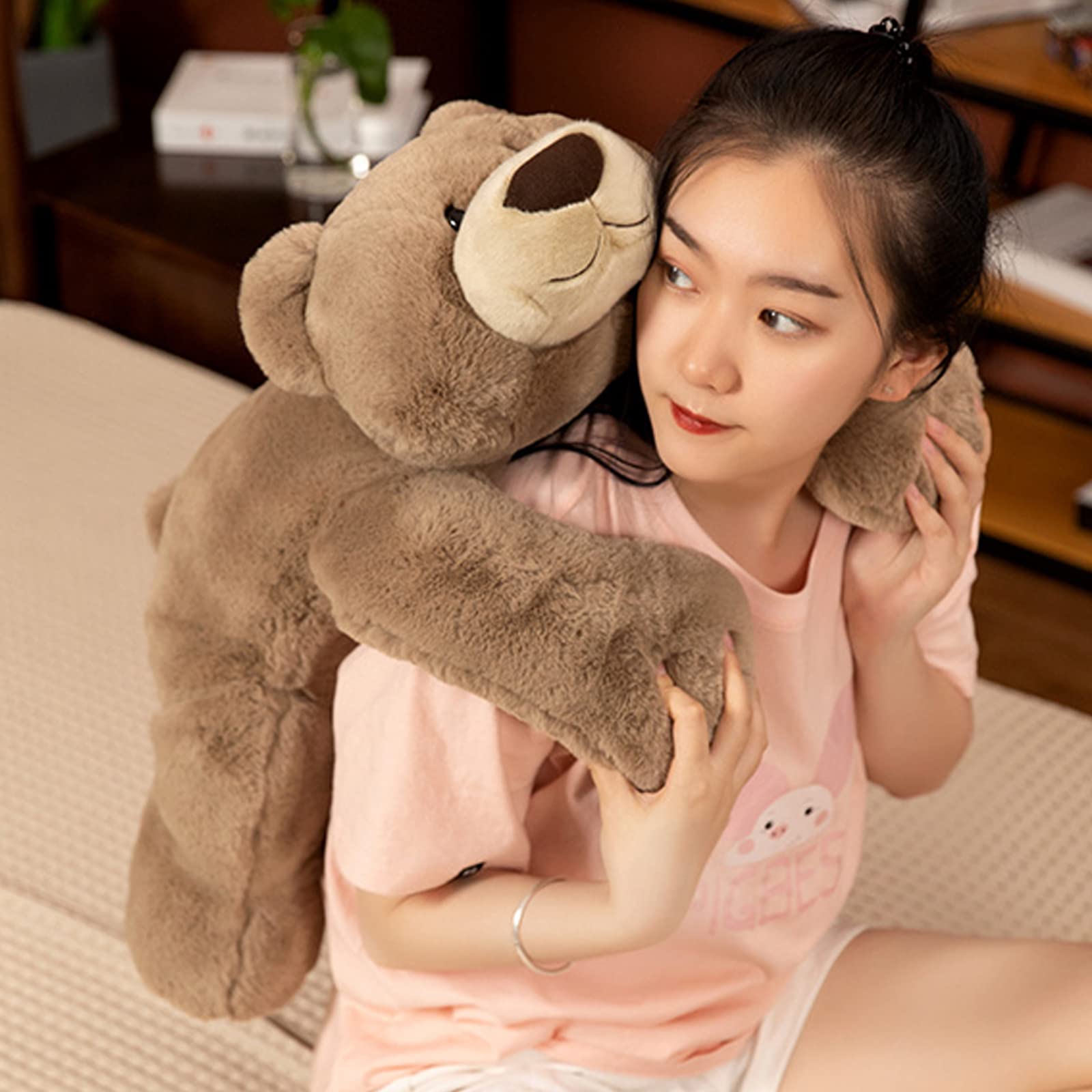 Doireum Weighted Stuffed Animals, 3.3 Lbs Weighted Bear Stuffed Animal Toy Brown Bear Plush Throw Pillow Gifts For Boys Girls, 1