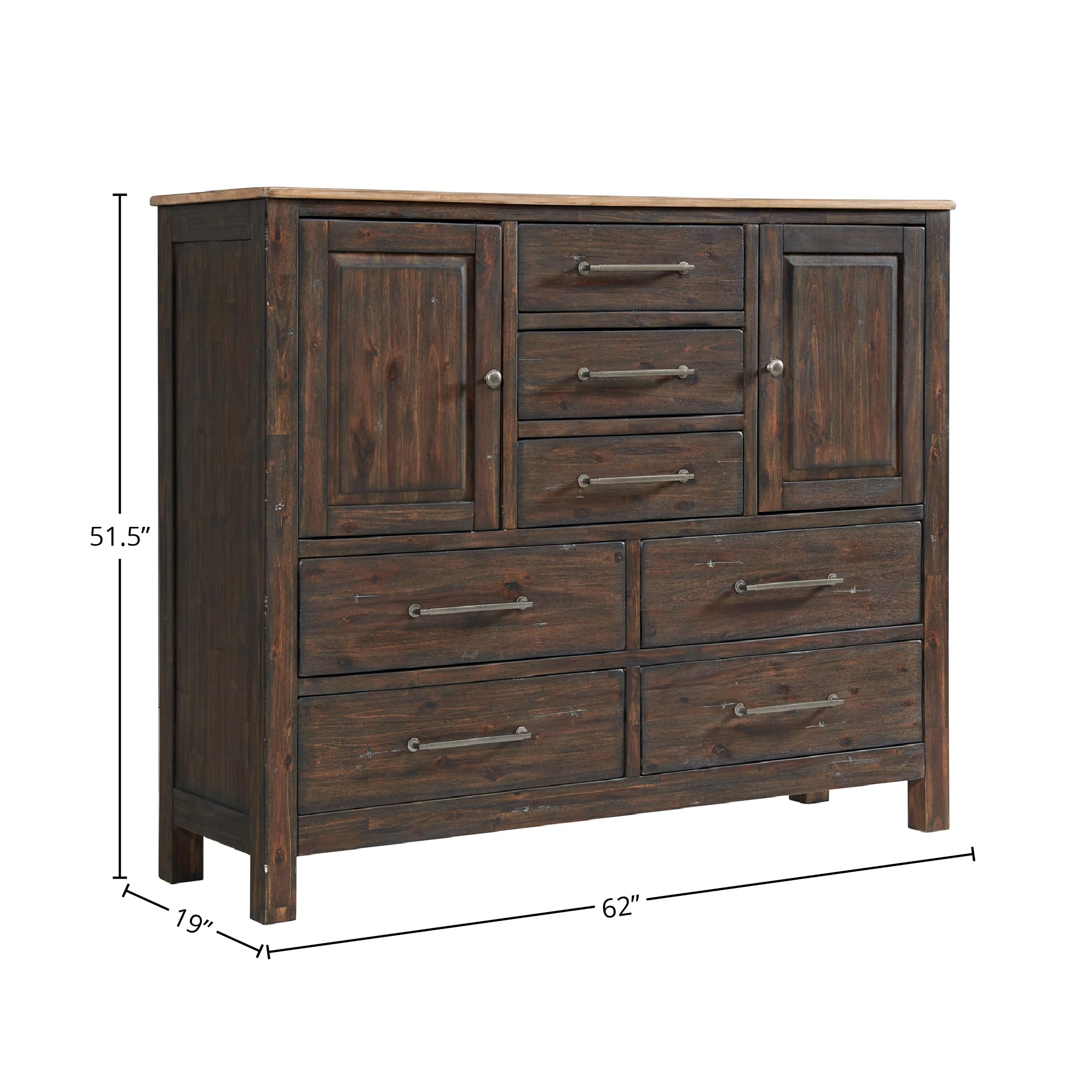 Intercon Transitions Gentleman's Chest, 7 Drawer w/Doors Dresser, Dark Brown