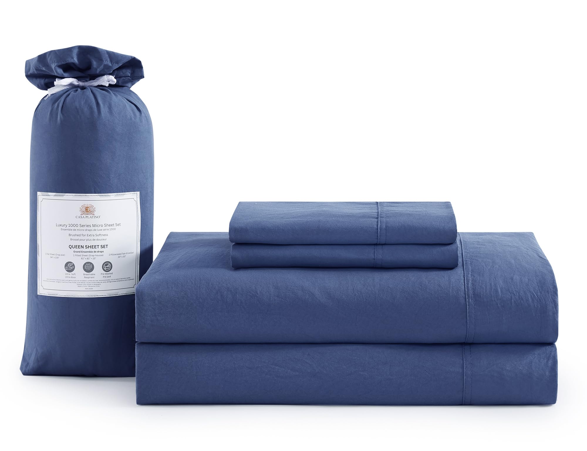 Casa Platino California King Sheets Set - 4 Piece Set - Pre-Washed Ultra Soft Bed Sheets Set - Brushed Microfiber - Easy Care -
