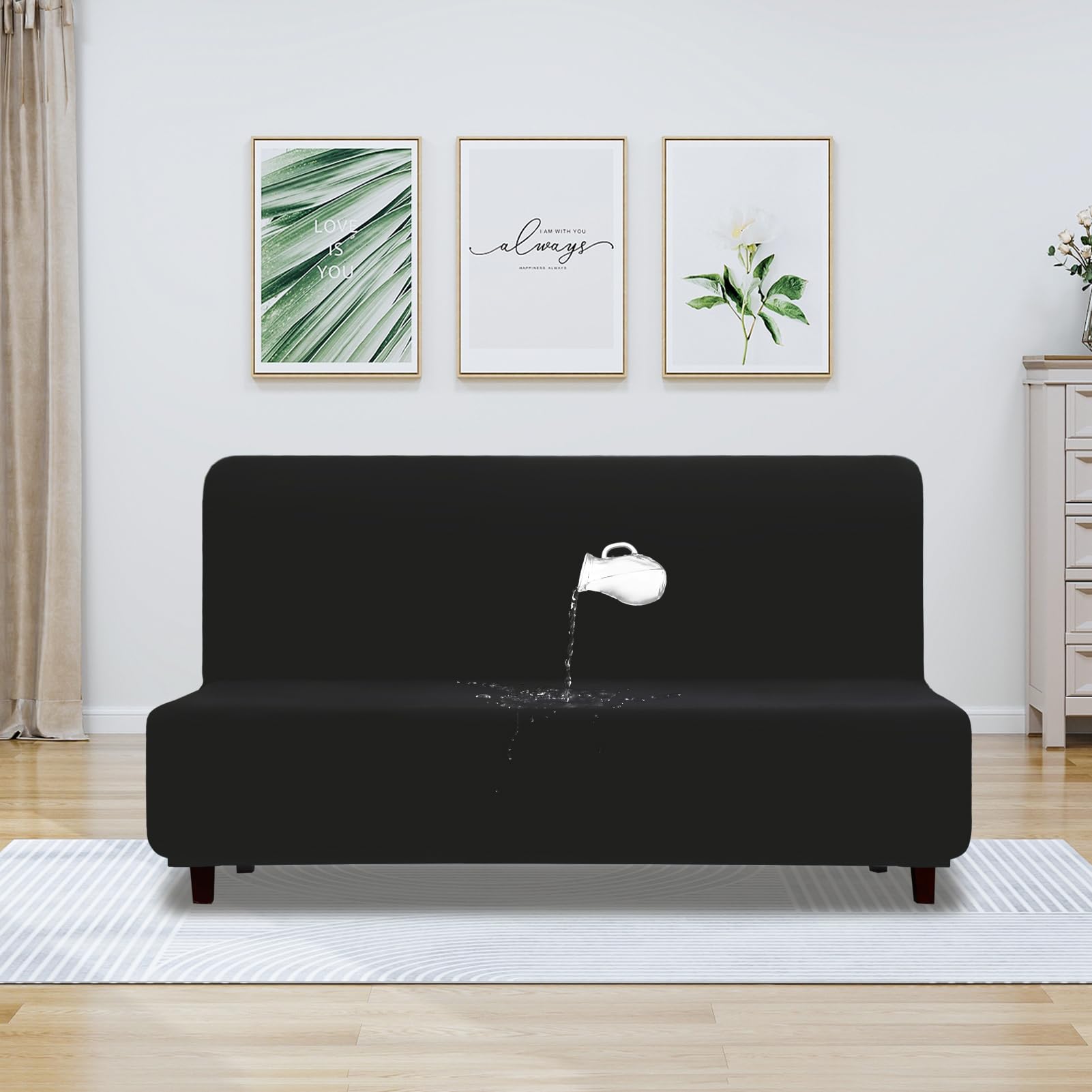 Purefit 100% Dual Waterproof Futon Cover, Waterproof Couch Cover For Futon - Stretch Non Slip Fleece Sofa Covers Washable, Leakproof Furniture Protector For Kids, Pets, Dog (Futon, Black)