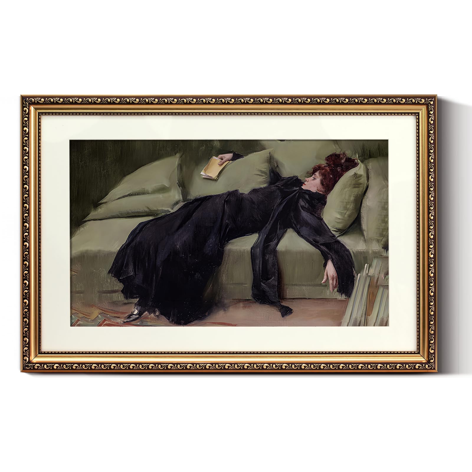 ARPEOTCY Vintage Gold Framed Large Wall Art, Classical Trendy Woman Gallery Paintings, Canvas Prints Artwork with Antique Frame,