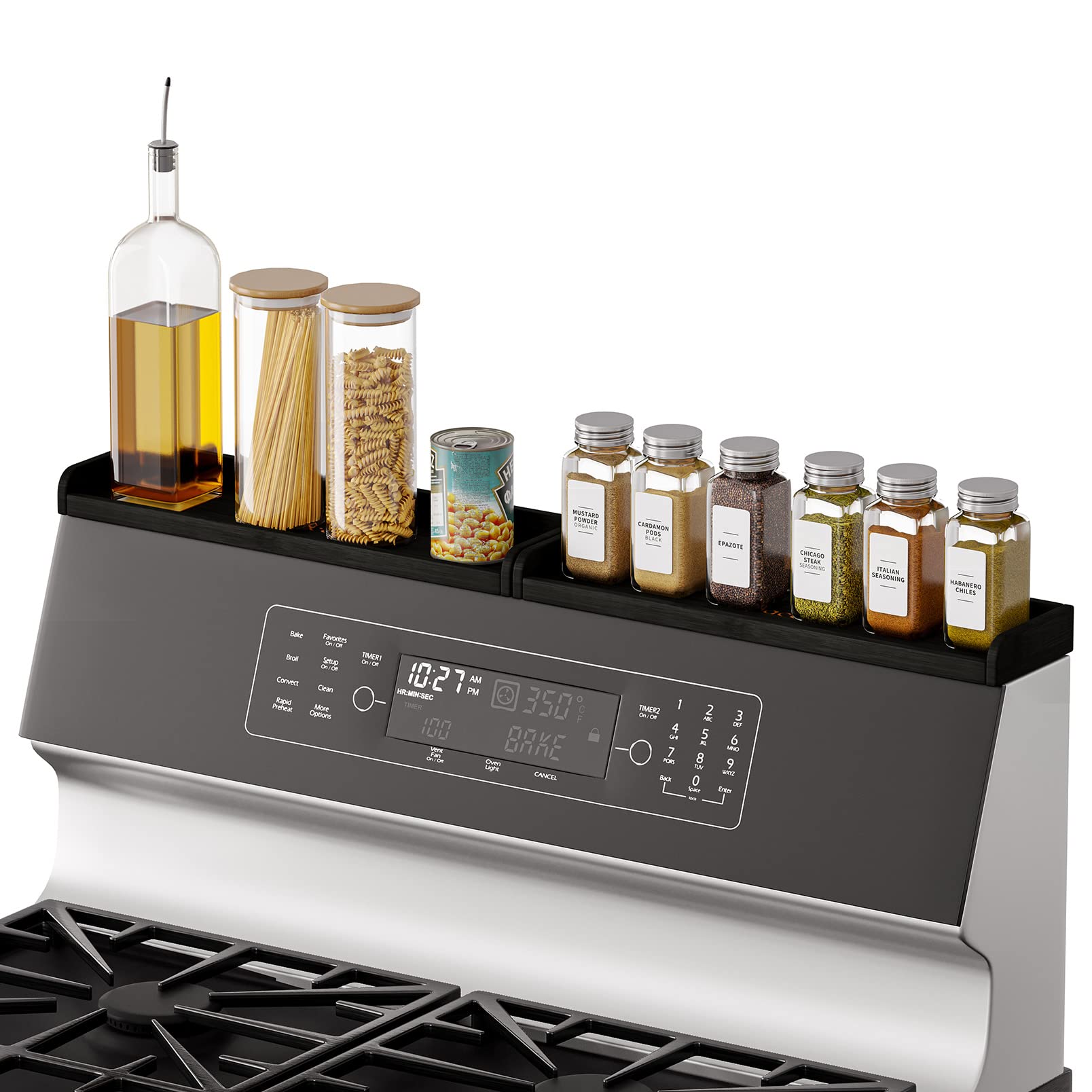 Spaceaid 30' Wide Kitchen Shelf Organizer For Stove, Magnetic Bamboo Spices Shelf For Home Stove Kitchen Storage Organization (