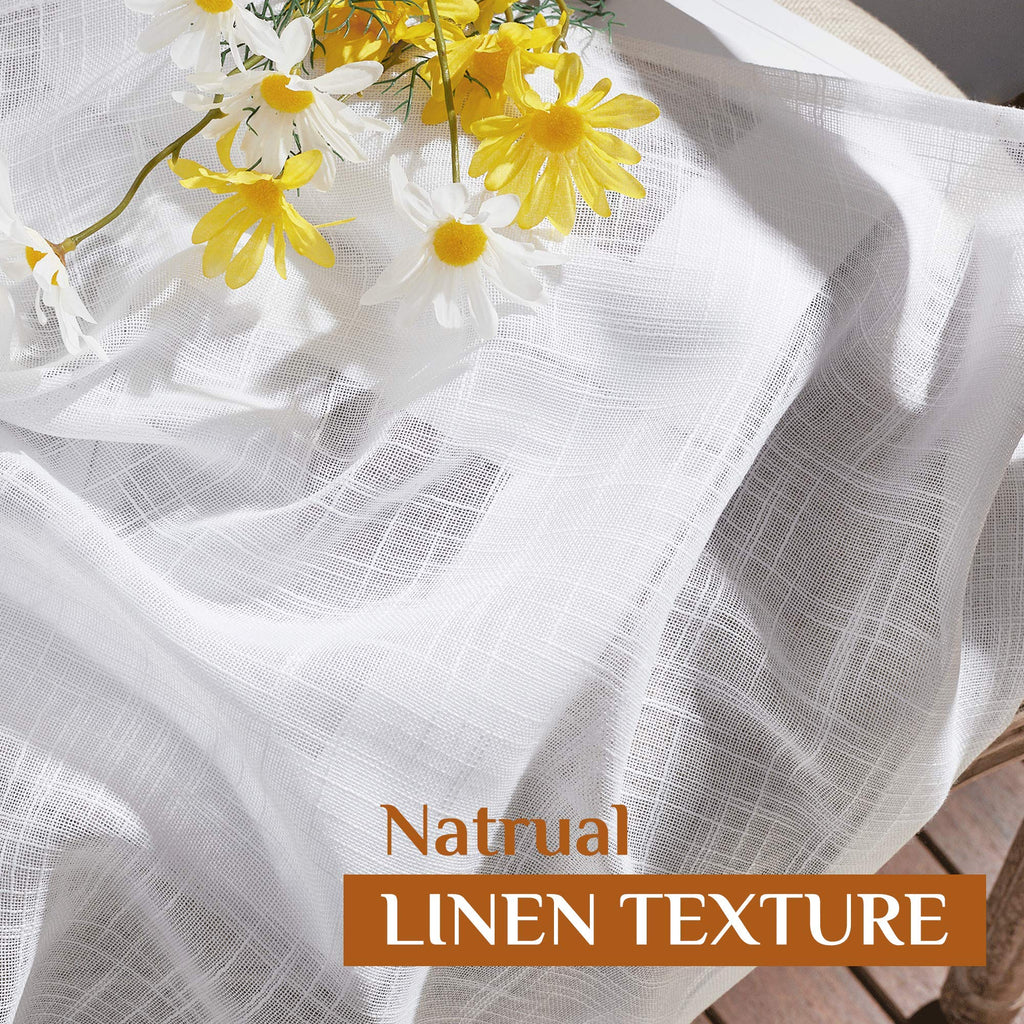 Nicetown Living Room Curtains Linen Sheer, Rod Pocket & Back Tab Sheer Linen Window Treatments Extra Long Vertical Drapes Privac